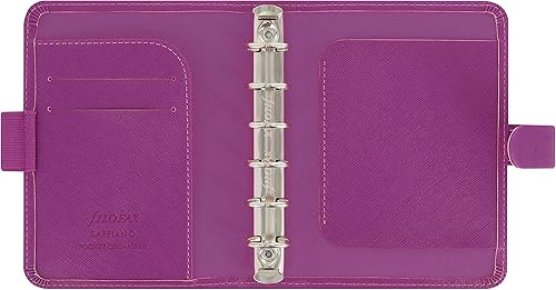 Miniatura 5 de Filofax Saffiano - Organizador de bolsillo, frambuesa, grano cruzado, aspecto de cuero, seis anillos, calendario semanal para ver, multilingüe, 2024
