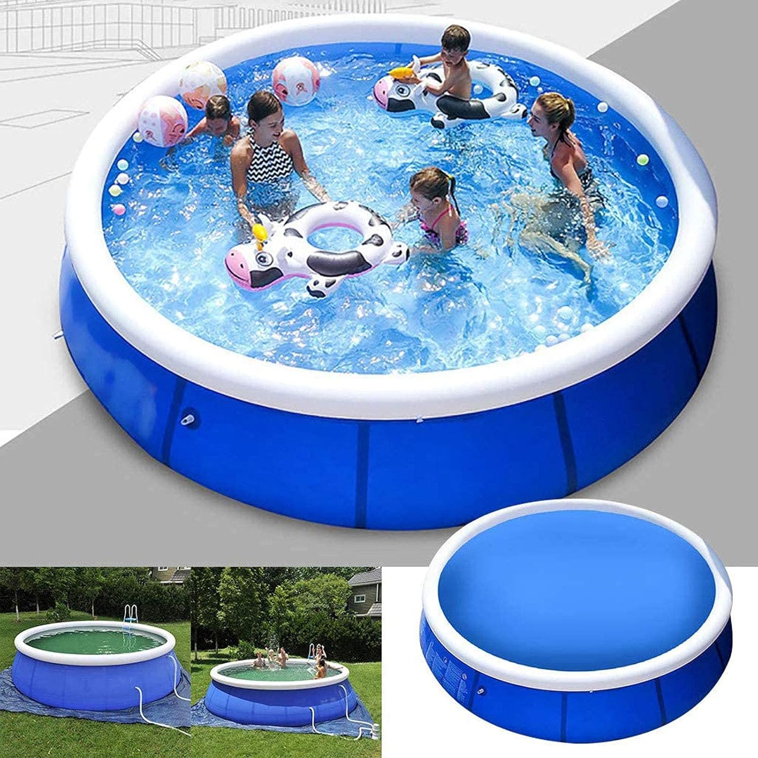 Piscina sobre el suelo para Familia Piscina inflable Familiar para Patio trasero, Fiesta de agua plegable con Bomba de filtro-A 360x76cm (142x30inch)