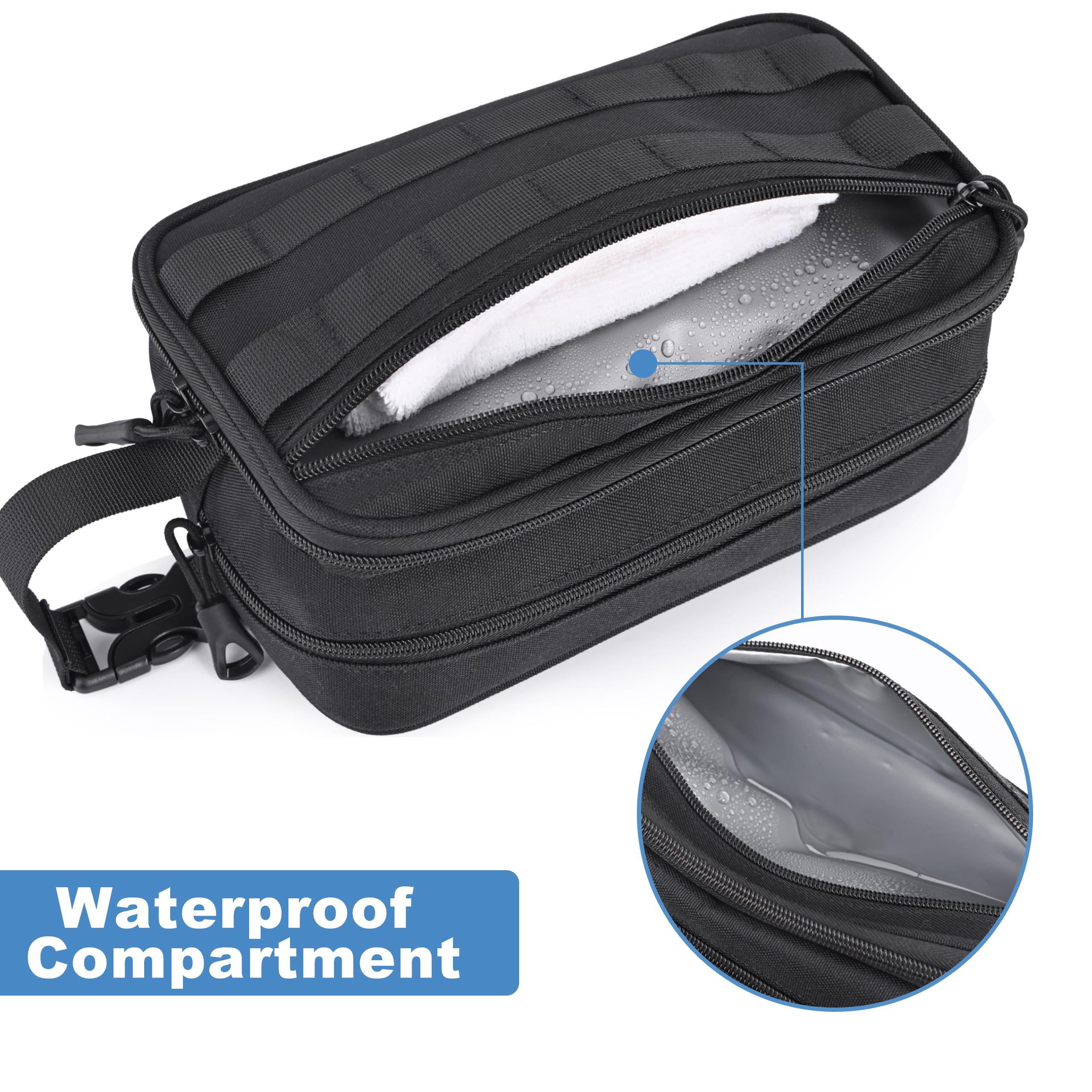 HILOMON Neceser de viaje para hombre, con cremalleras YKK, bolsa de aseo táctica con compartimentos, bolsa de baño impermeable, bolsa de higiene, bolsa de cosméticos para hombres, Negro -,