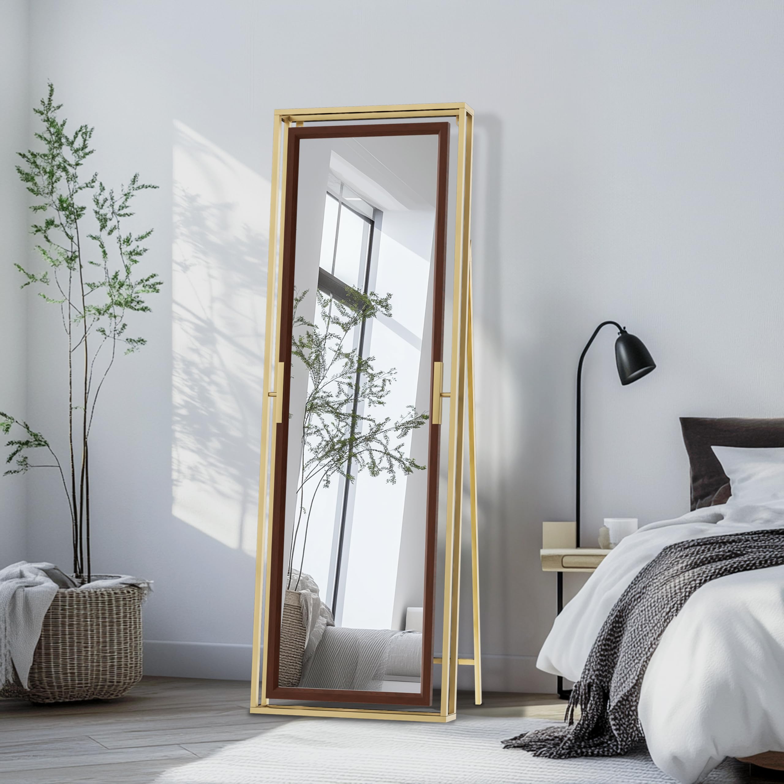 Artloge Espejo de Pie Cuerpo Entero 160x55 cm, Espejo Vestidor de Pared Grande Rectangular con Marco de Metal Dorado para Habitacion Dormirtorio
