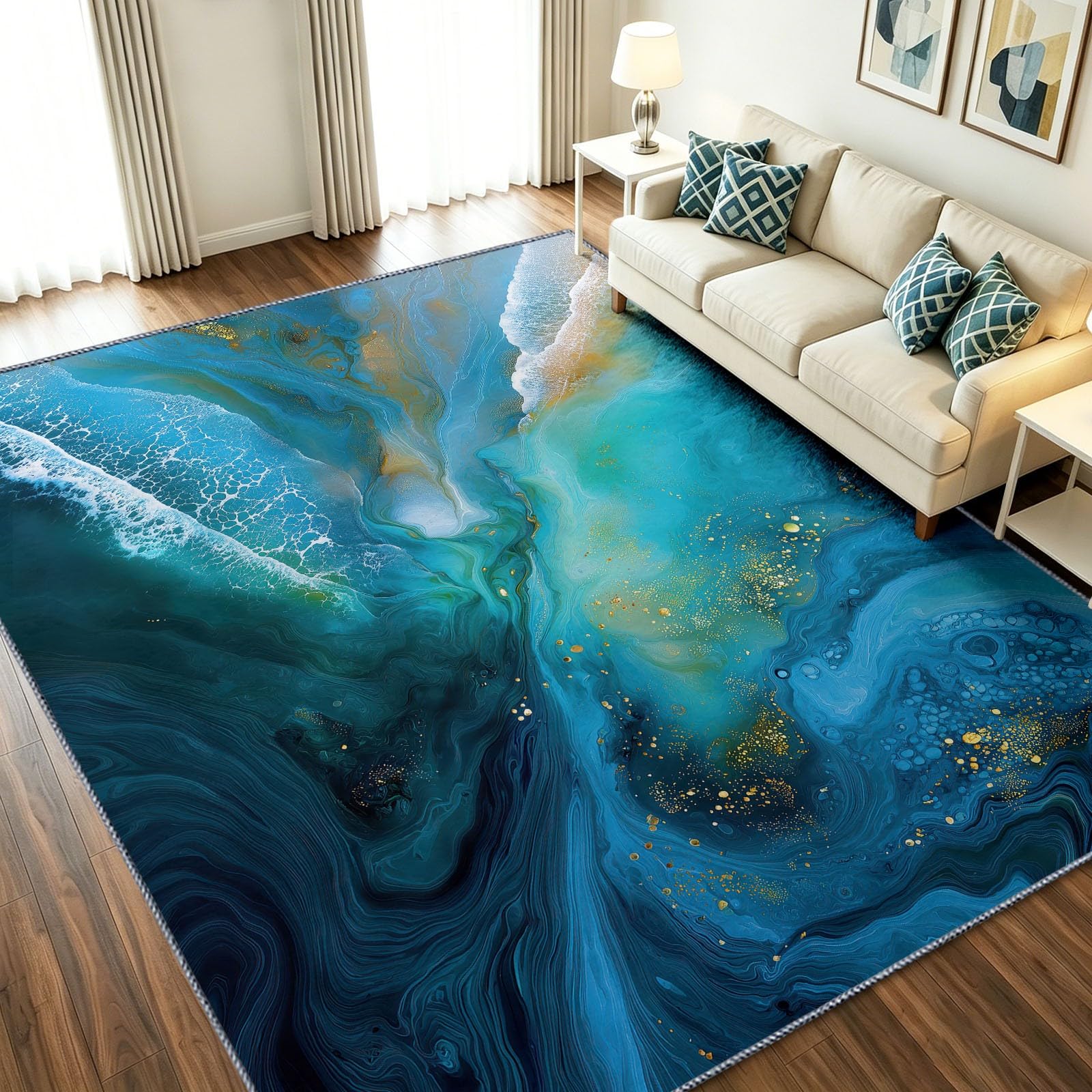 Alfombra efecto mármol de diseño abstracto moderno y tacto suave para comedor