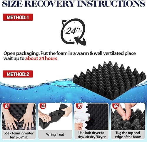 Miniatura 6 de Pangda Paquete de 60 paneles de espuma acústica de 12 x 12 x 2 pulgadas, paneles a prueba de sonido para paredes, láminas de espuma de cartón de