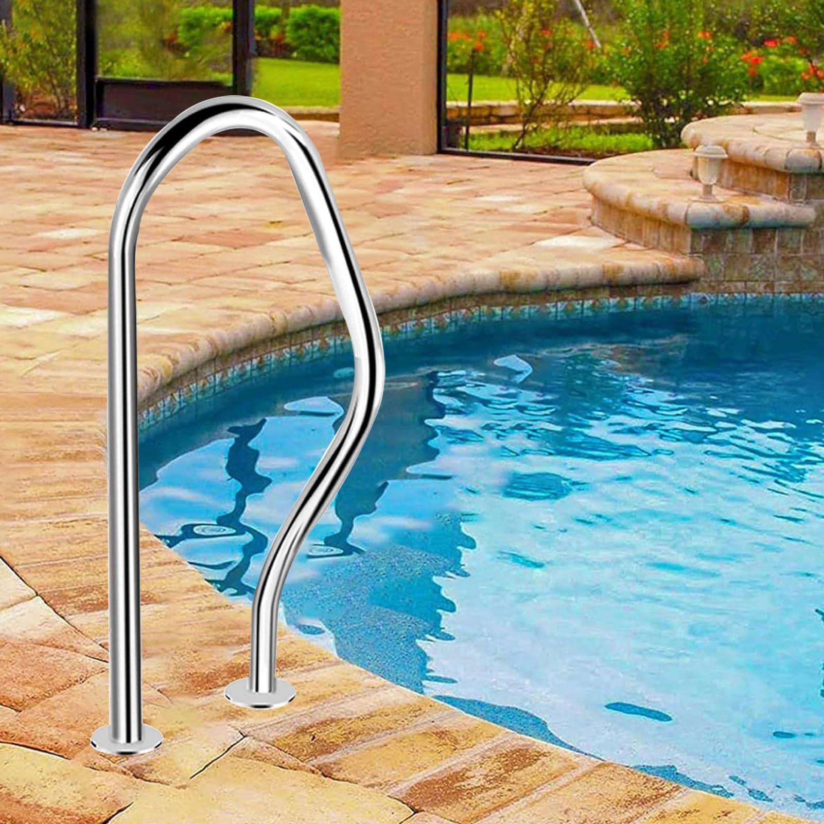 Pasamanos de piscina de acero inoxidable, base de fácil montaje para una entrada segura, ideal para piscinas enterradas, spas, jacuzzis y parques acuáticos