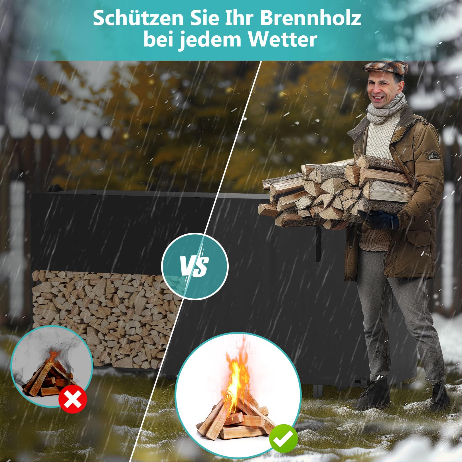 Himimi Kaminholzregal Außen 235x25x116cm mit 450D Abdeckung – Brennholzregal Metall für Holzlager & Holzunterstand Draußen, wetterfest, mit verstellbaren Füßen & Sicherheitsketten für Garten, Patio