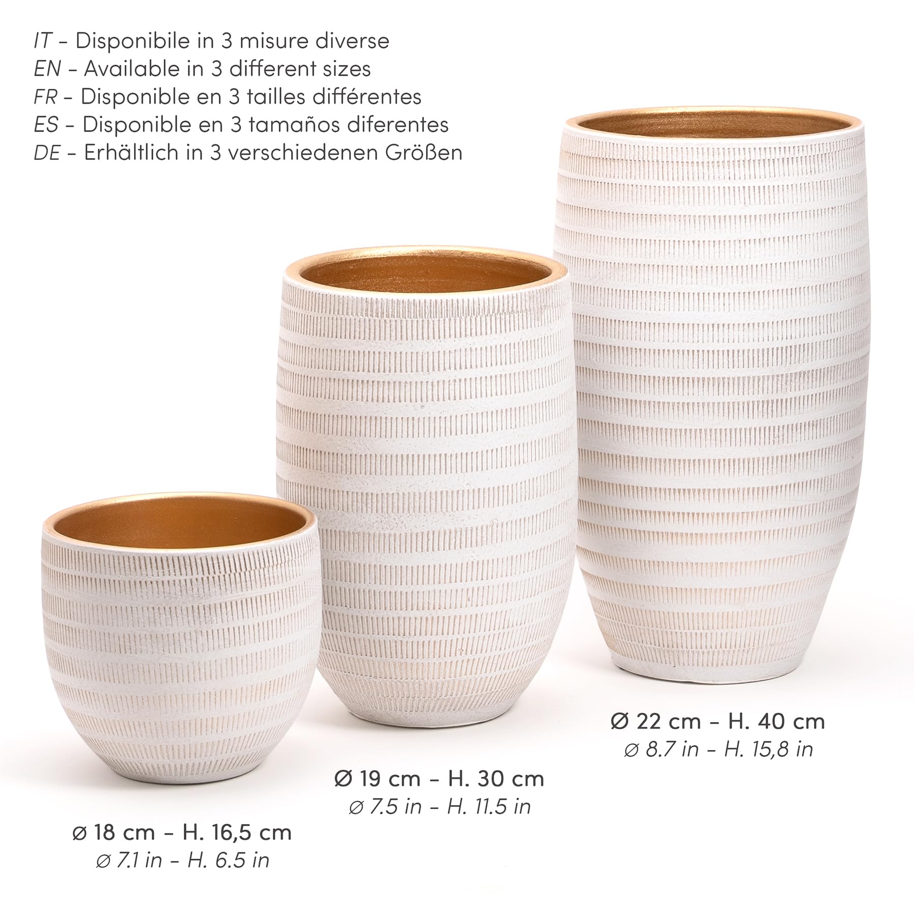 Grand et Élégant POT en Terre Cuite | Décoré avec un Intérieur Doré | Pot Décoratif Moderne pour Plantes, Fleurs, Plantes Succulentes, Sansevieria | Pour Intérieur ou Extérieur. (Ø 22 cm - H. 40 cm)