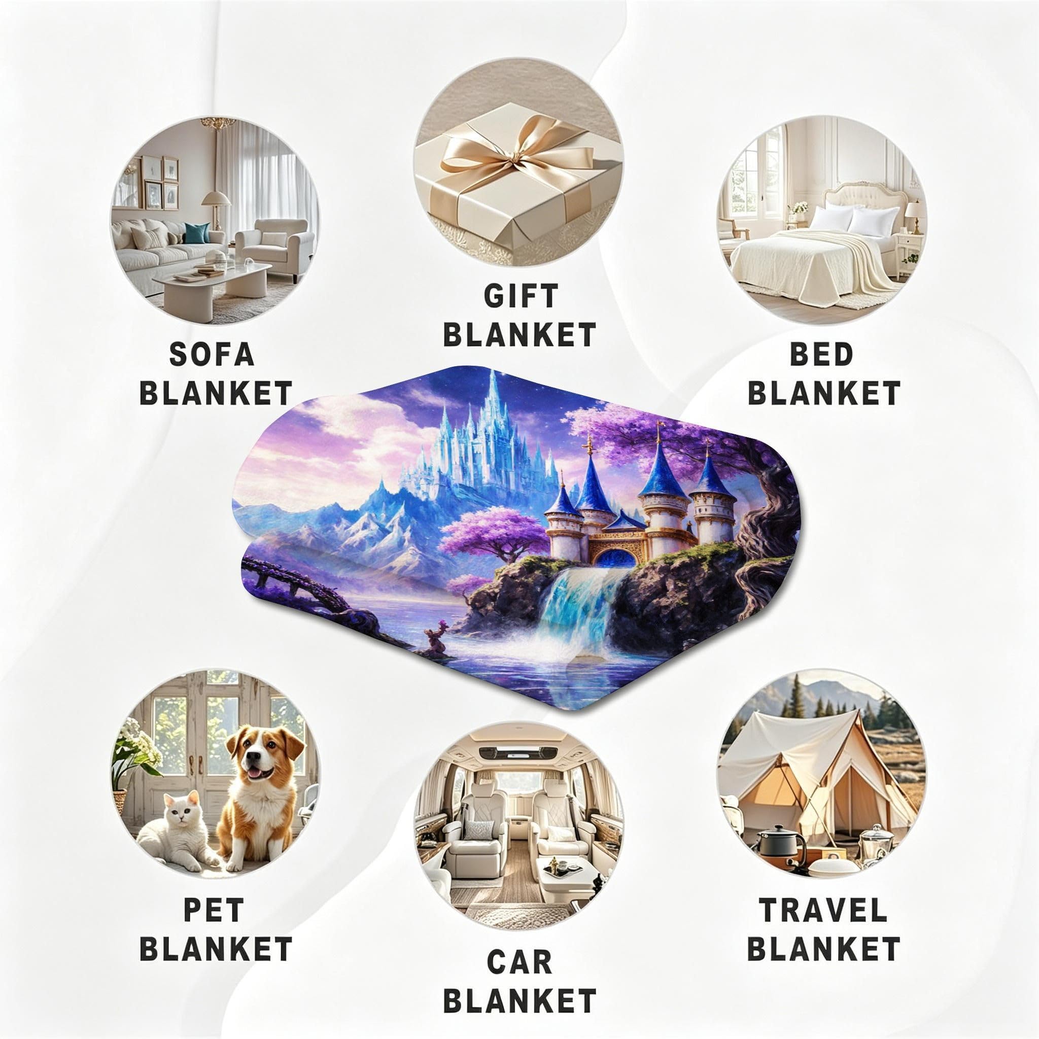 Manta Franela Sherpa 3D Castillo Morado 240x260 para Cama 180-A235