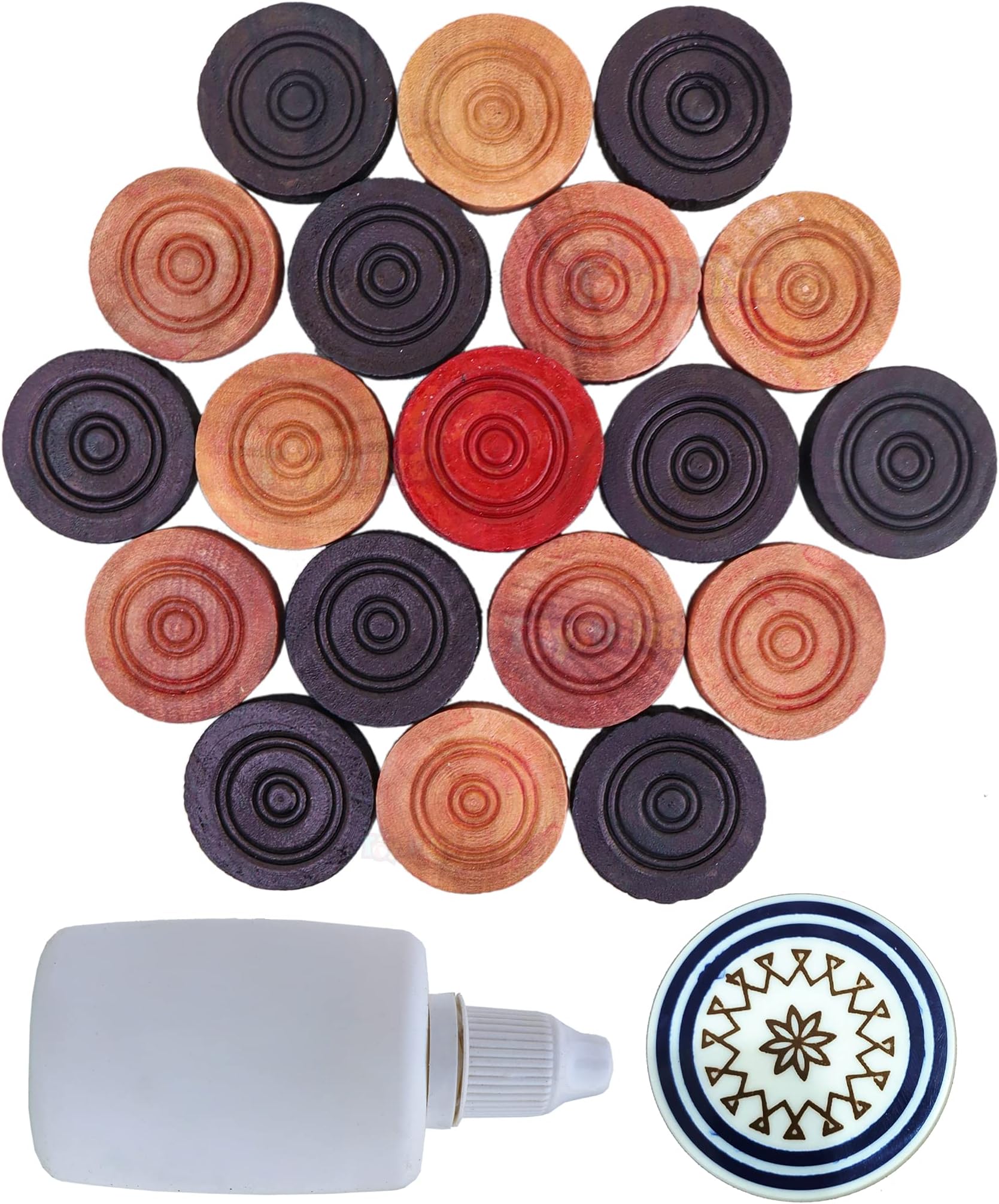 Toyshine Carrom Playing Coins and Powder for kids and adult| 24 Wooden Coins | 1 Striker | 1 Urea Powder SSTP,Multicolor