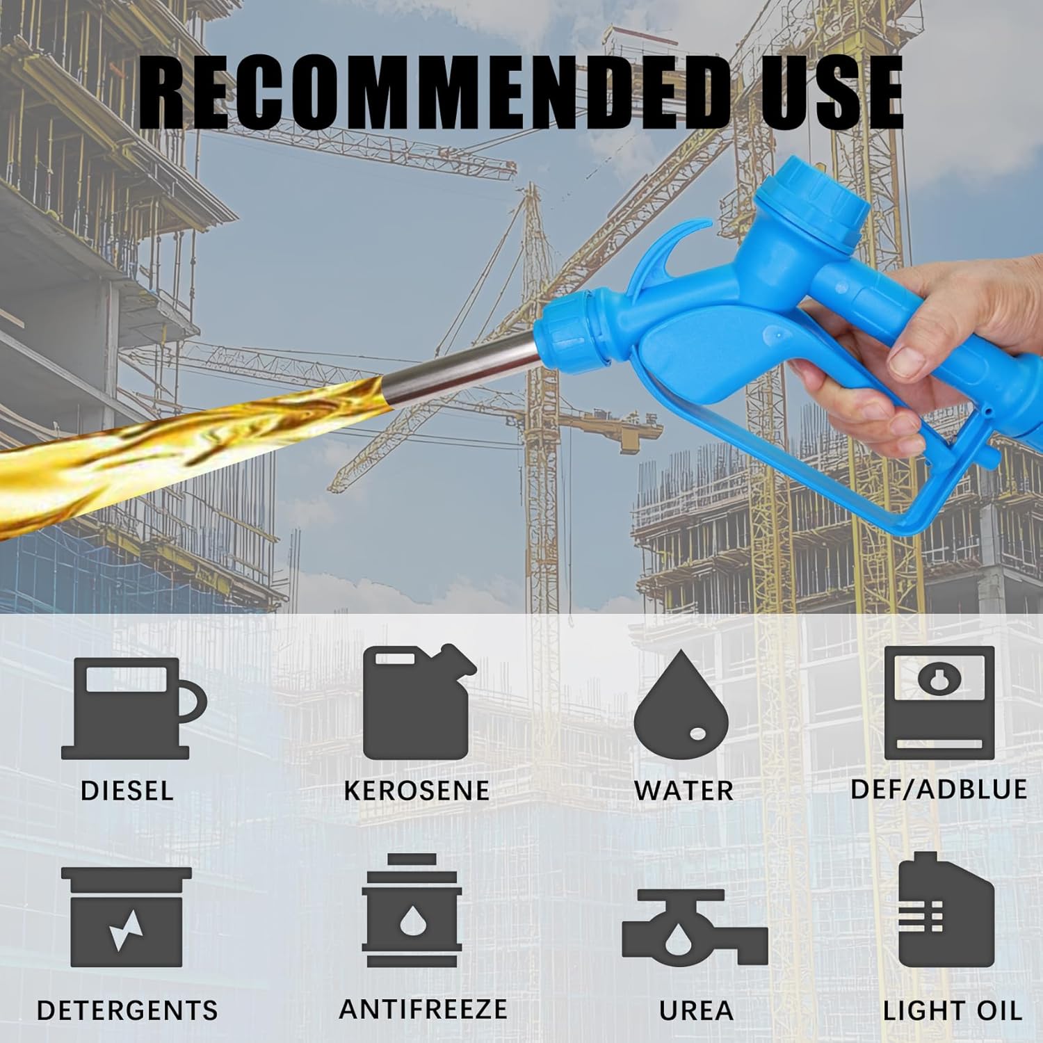 Electric Drum Pump (120V AC / 12V DC), 5 GPM flow fuel pump, for DEF, diesel, water, antifreeze with a 6.6ft hose, 2'' bung adapter, and 34-49in telescoping suction tube for 55-gallon barrels.