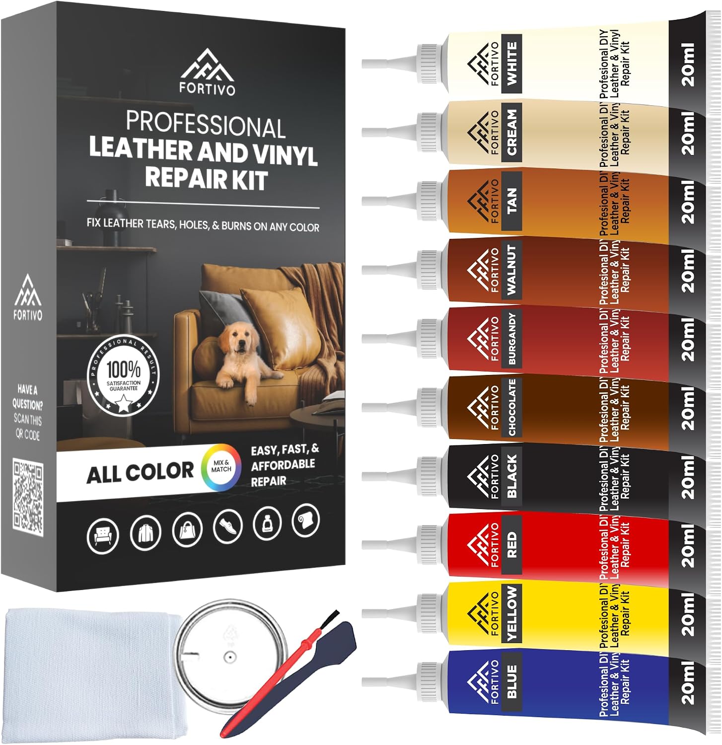 Leather Repair Kits for Couches - Vinyl Repair Kit, Leather Repair Kit for Car Seat, Furniture Repair Kit - Leather Scratch Repair for Refurbishing for Upholstery, Couch, Boat, Car Seats, Leather Dye