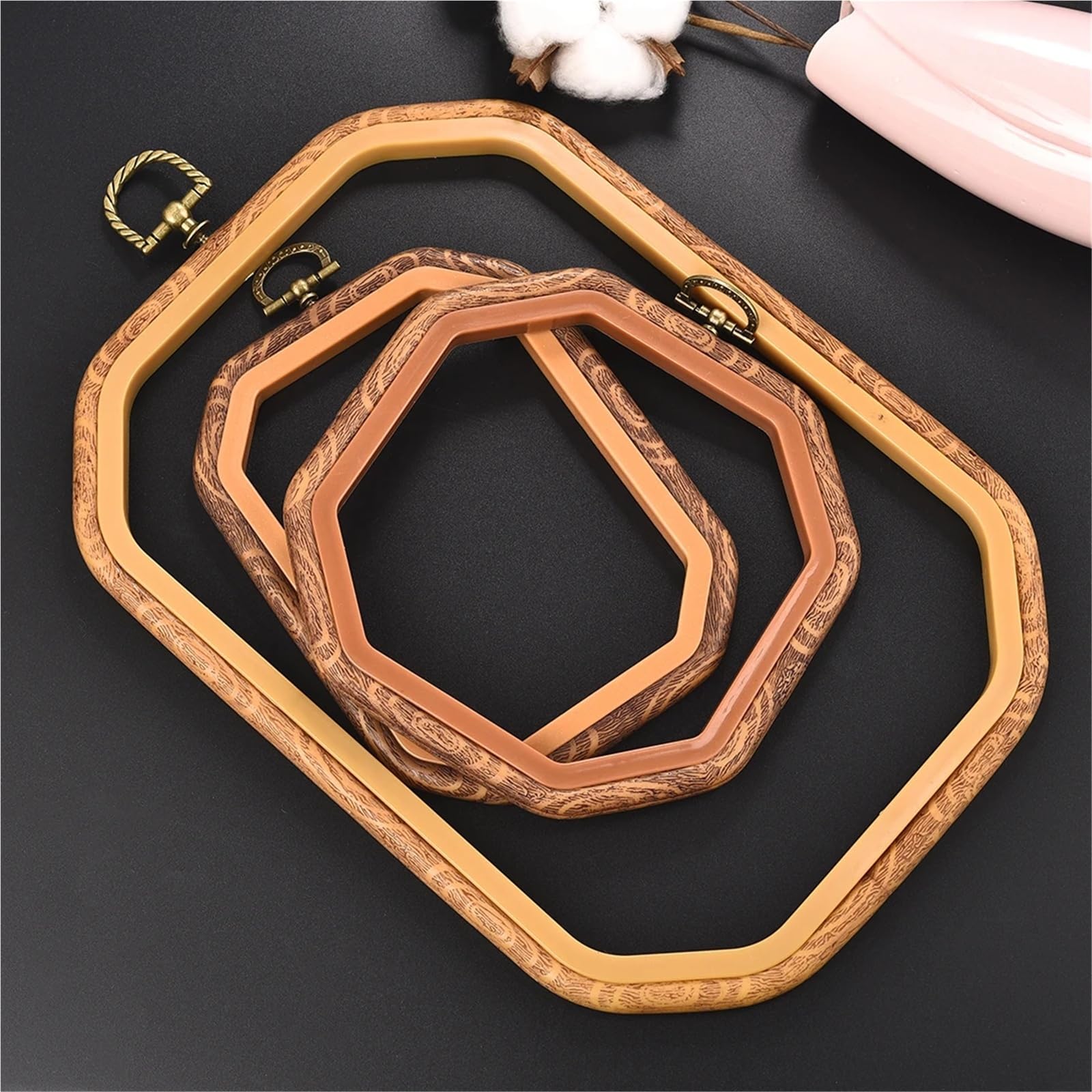 Soporte para aro de bordado DIY, kit de costura para punto de cruz, anillo, marco de imitación madera, corona redonda y cuadrada - Anillo de resina plástica, aleación, aguja de coser, manualidade