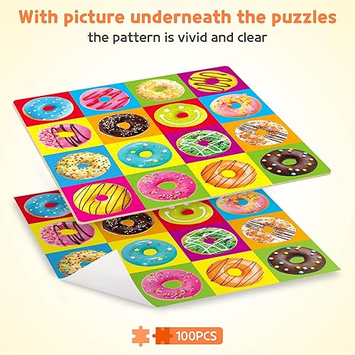 Miniatura 3 de SYNARRY Rompecabezas de madera de 100 piezas para niños de 4 a 8 años, rompecabezas de donas para niños de 4 a 6 años, 8 a 10 años, rompecabezas