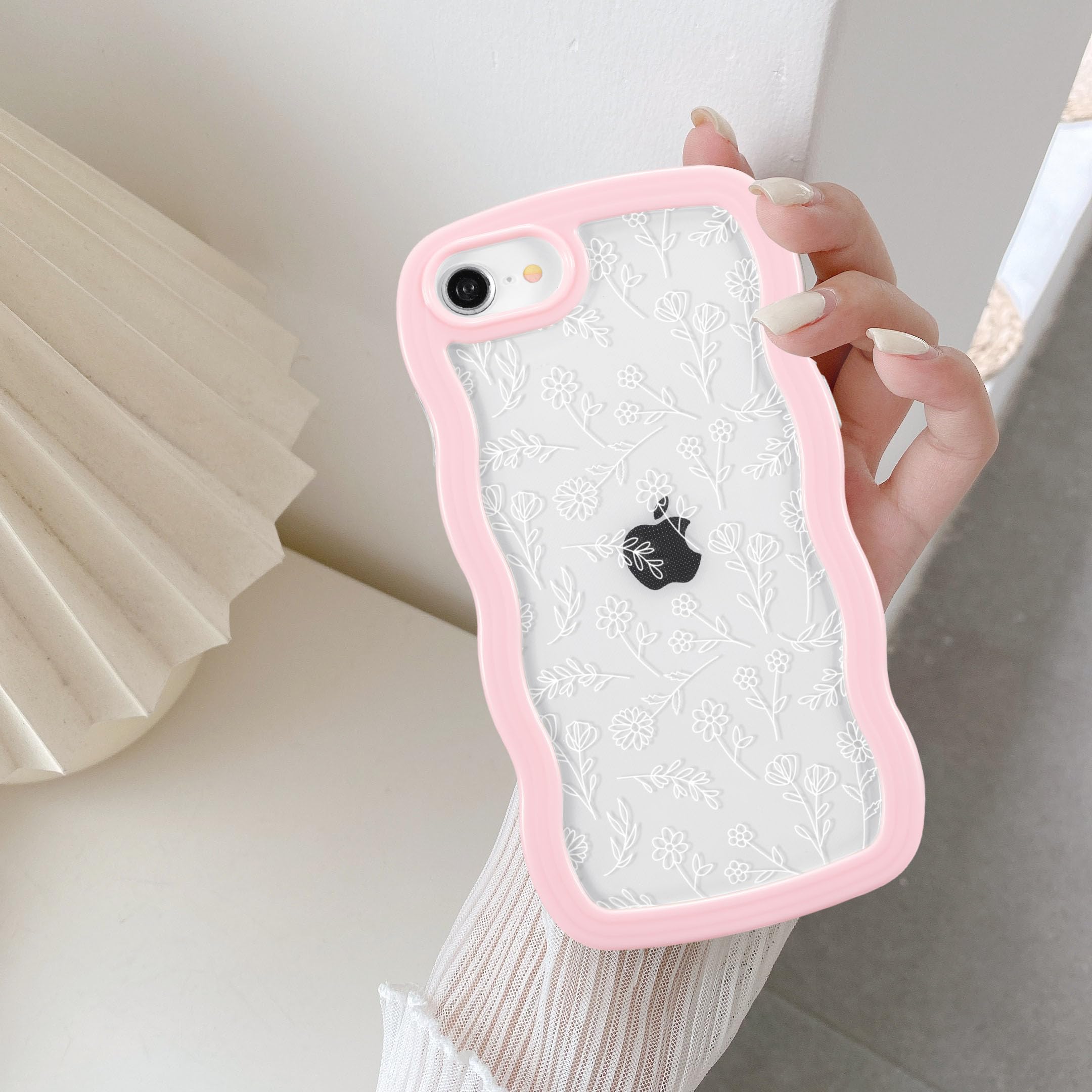 QLTYPRI Compatible with iPhone 16 Case, Cute Curly Wave Frame Clear Case for Girls Women, Transparent Soft Silicone TPU Bumper Shockproof Protective Cover for iPhone 16 - Pink — view 108