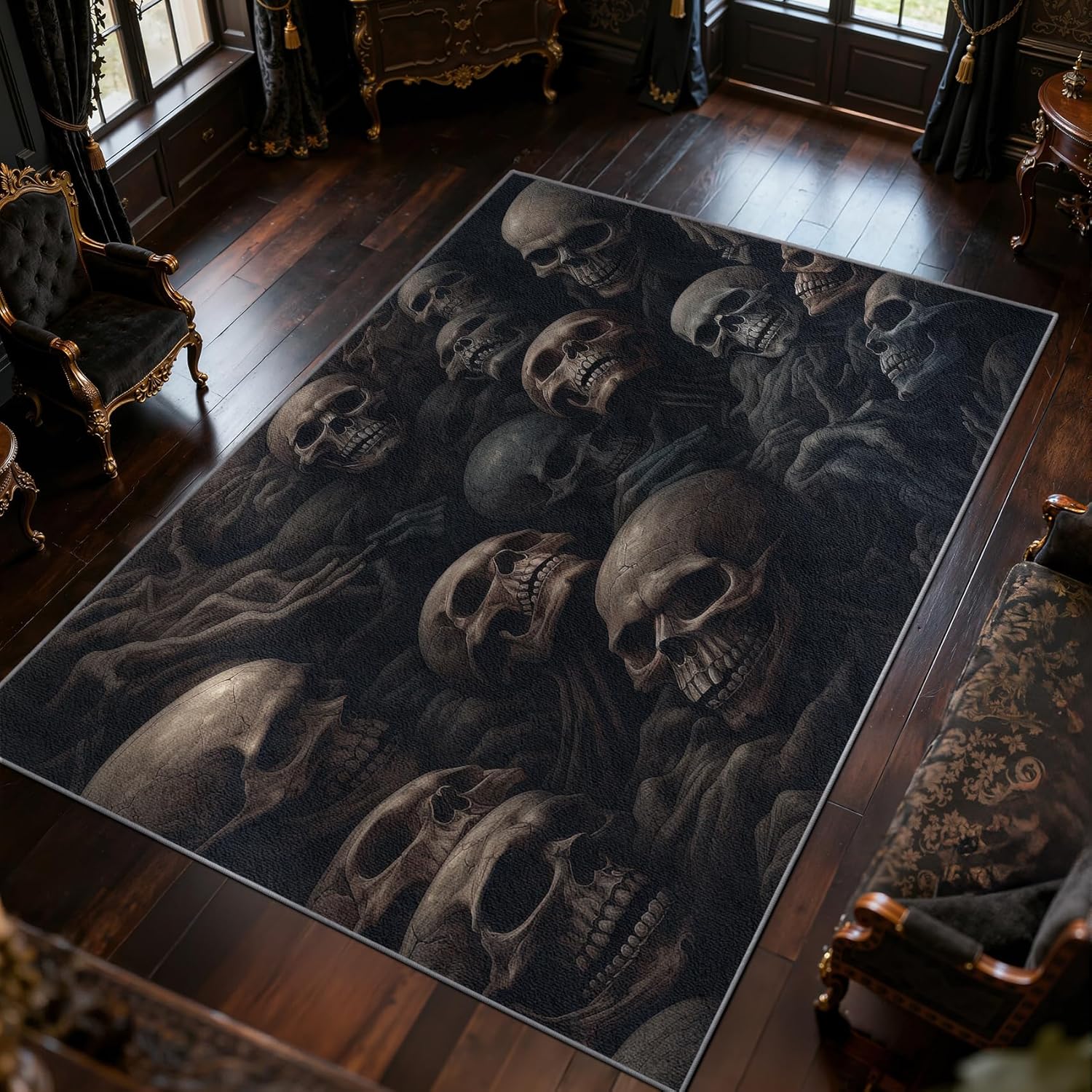 Skull Rug 5x7-4x5 Rug, Skull Rugs for Bedroom, Horror Skeleton Living Room Rugs, Scary Bedroom Carpet, Gothic Carpet, Halloween Home Decor & Gifts