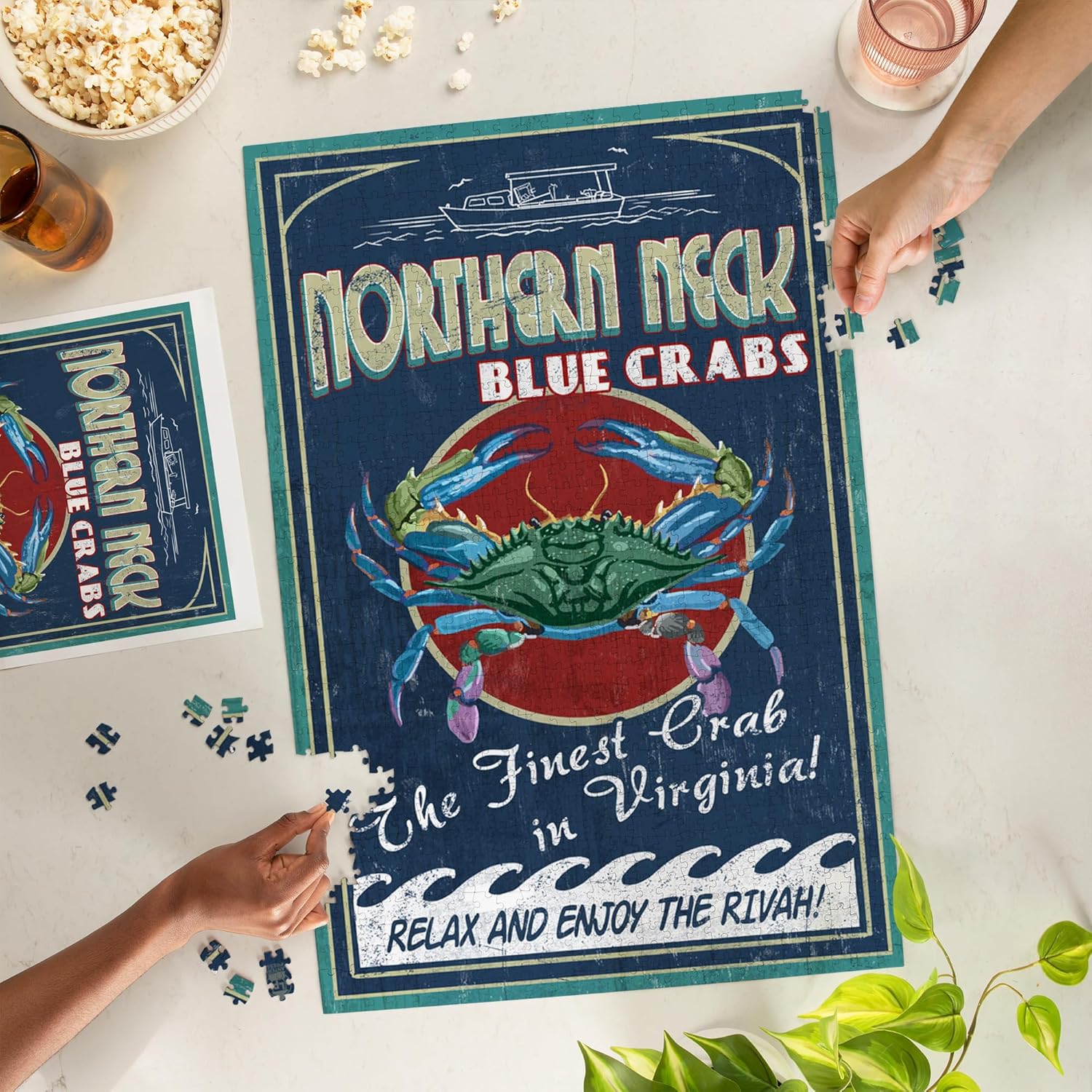 Lantern Press Northern Neck, Virginia, Blue Crab Vintage Sign 1000 Piece Jigsaw Puzzle for Adults, Made in USA with Reference Poster