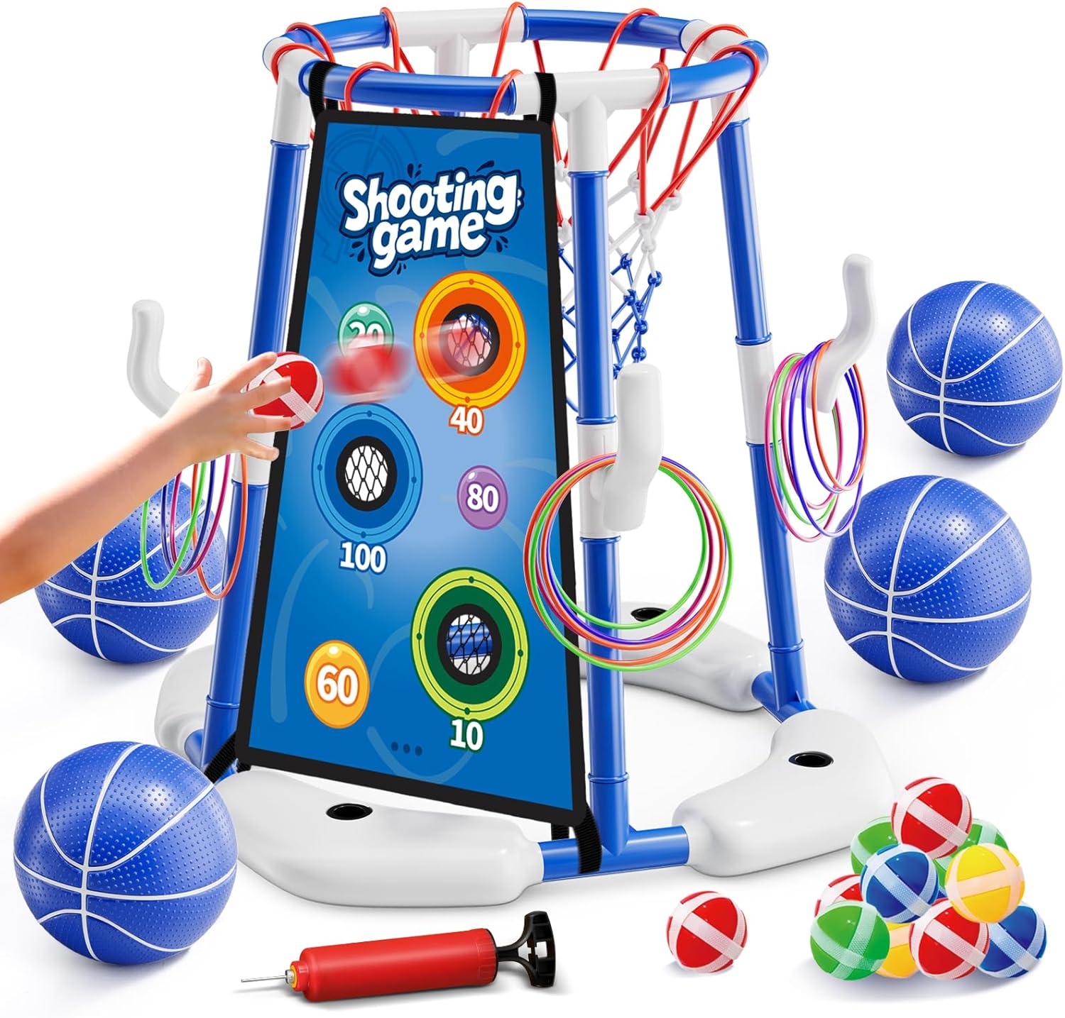 Pool Basketball Floating Game Set with Water-Fillable Base