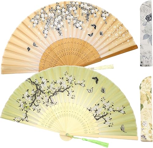 Zolee Abanicos de mano plegables pequeños, abanicos chinos japoneses de seda de bambú vintage, para baile, actuación, decoración, boda, fiesta,