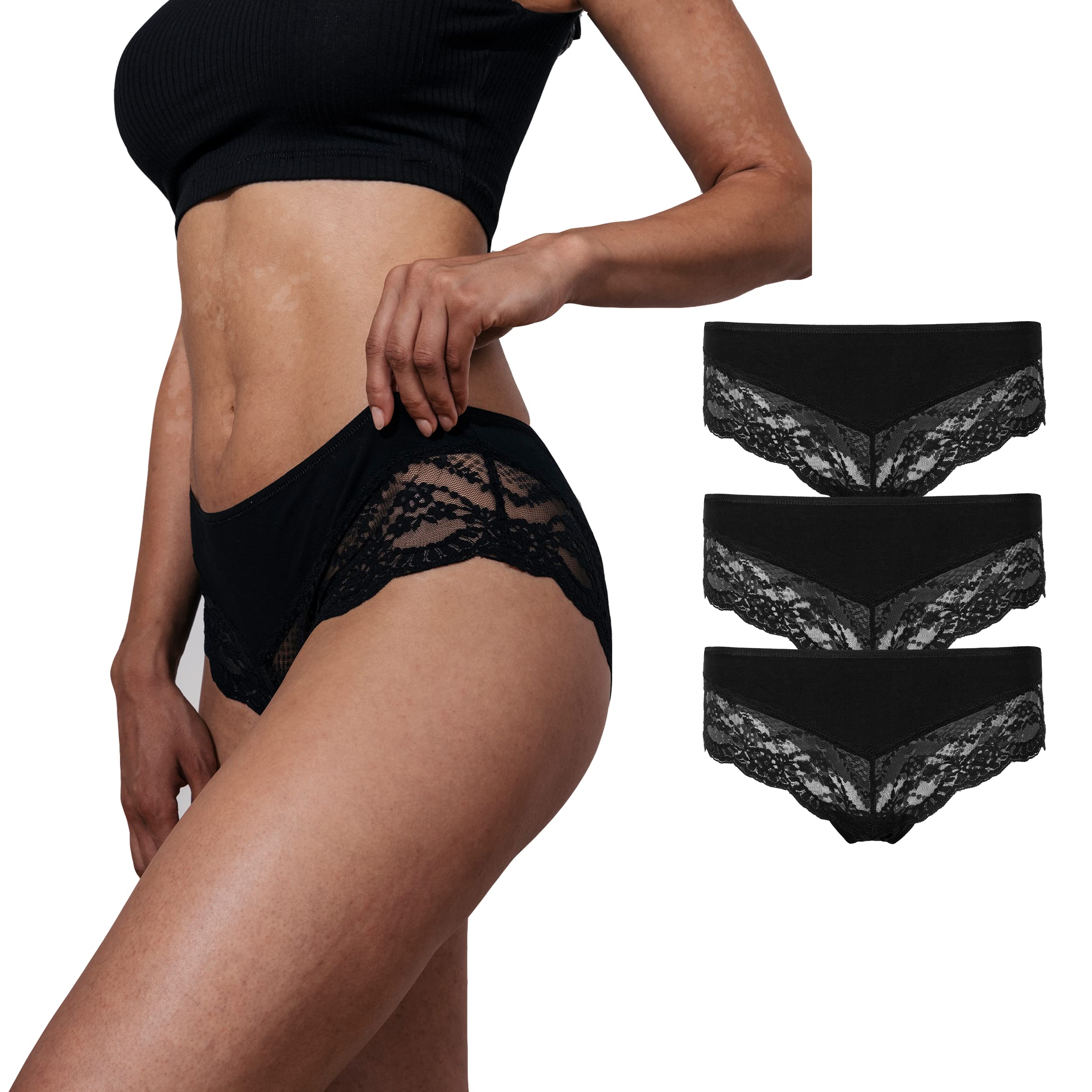Underwear Ladies Hipster Lace (3X) Underpants Ladies Panty Organic Cotton-image-33