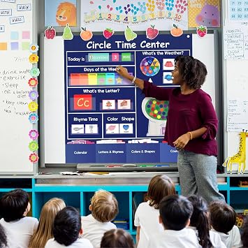 Circle Time Learning Center Classroom Pocket Chart,Circle Time Calendar Preschool Include 224 Cards, Educational Pocket Chart Material,Learning Calendar Weather Letter Counting Color Shape