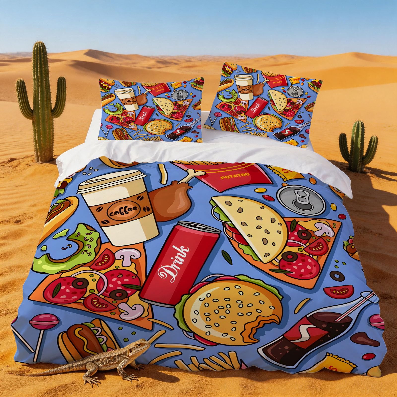 Parure de lit 220 x 240 adulte housse couette microfibre 2 personnes hamburger