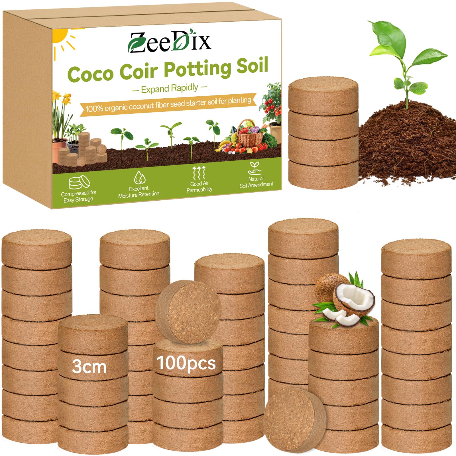 ZeeDix 100 Pack Coco Coir Pellets