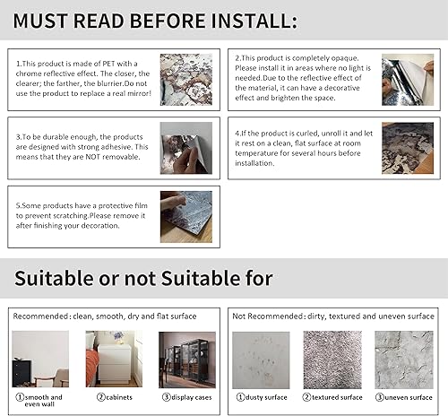 Miniatura 8 de LiveInUrban Vintage Foxed Paint - Papel tapiz reflectante cromado antiguo, papel adhesivo para despegar y pegar, para muebles de pared, tocador,