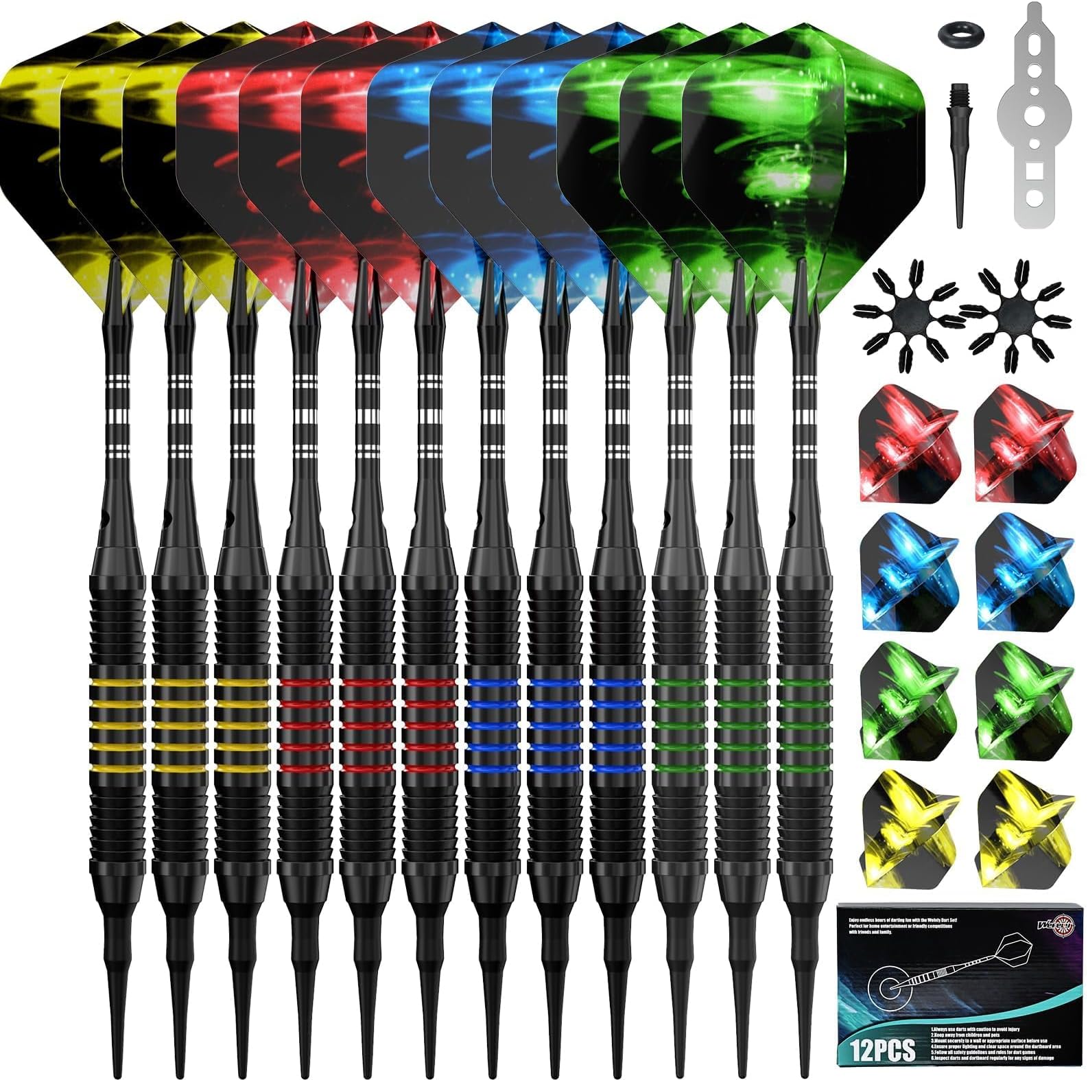 Darts Plastic Tip, Soft Tip Darts Set, Plastic Tipped Dart, Professional Plastic Dart Set for Electronic Dartboard, 6 Pcs 18 Grams