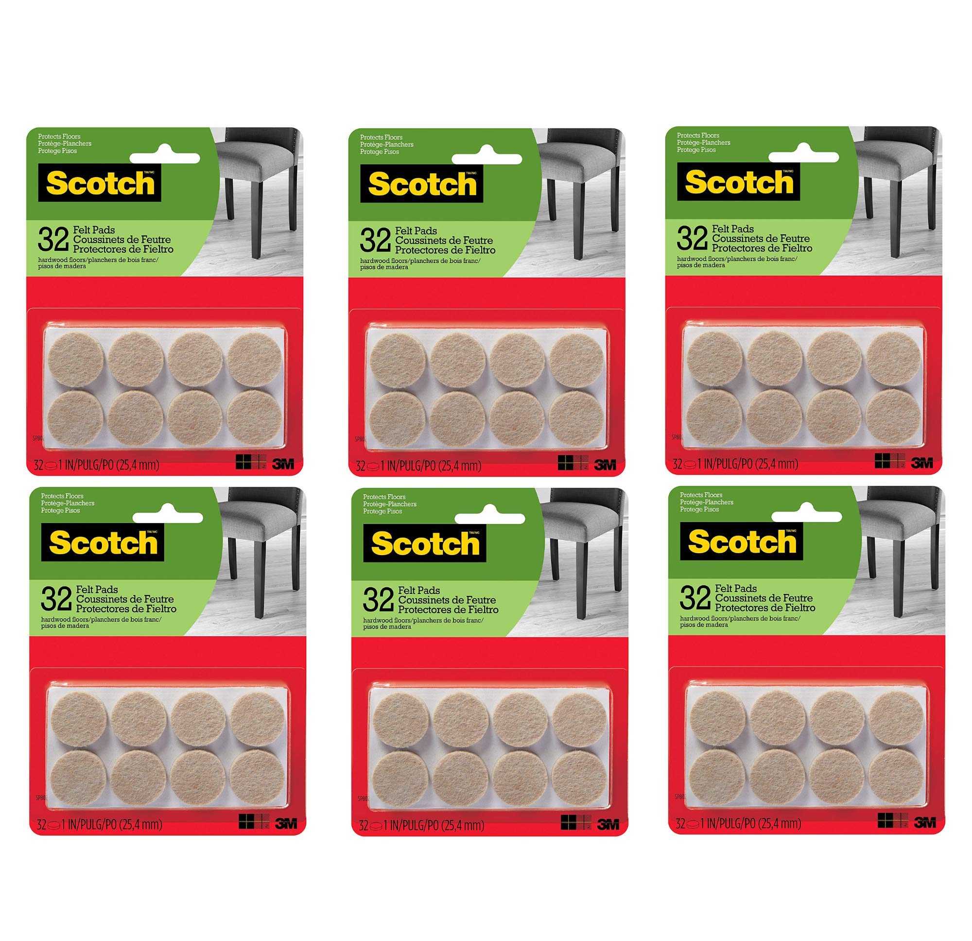 Scotch Brand SP802-NA Scotch Felt Pads Round, 1 in. Diameter, Beige, 6 Pack (32 per Pack)
