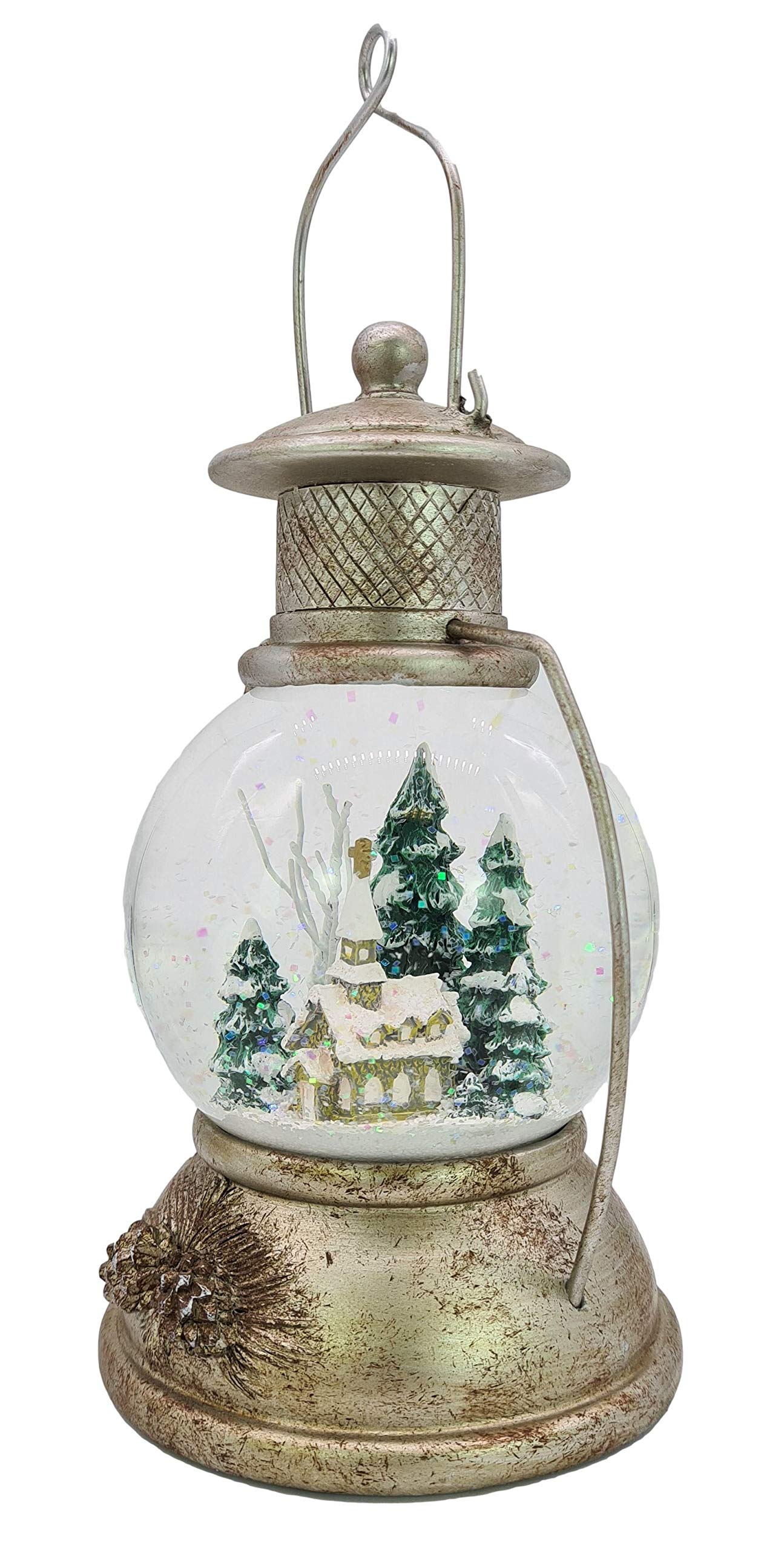 Wichtelstube-Kollektion XL LED Schneekugel Weihnachten Laterne viele Melodien Glitzerkugel Winterwald Vintage Weihnachtslaterne Weihnachtsdeko beleuchtet Batteriebetrieben