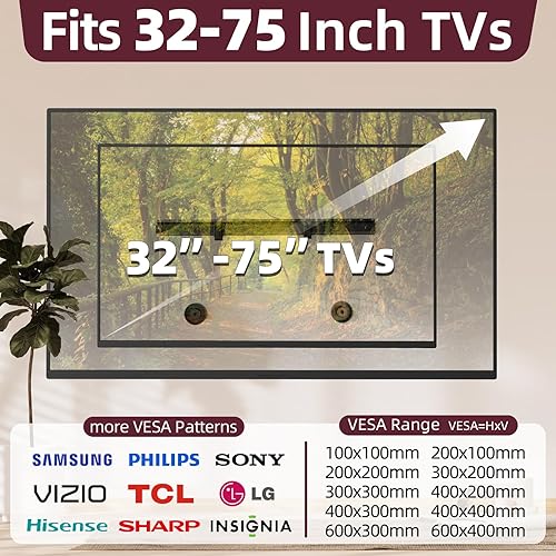 Miniatura 3 de Soporte de pared de TV sin pernos para paneles de yeso de 32 a 75 pulgadas, soporte de TV sin taladros que soporta hasta 150 libras, colgador de