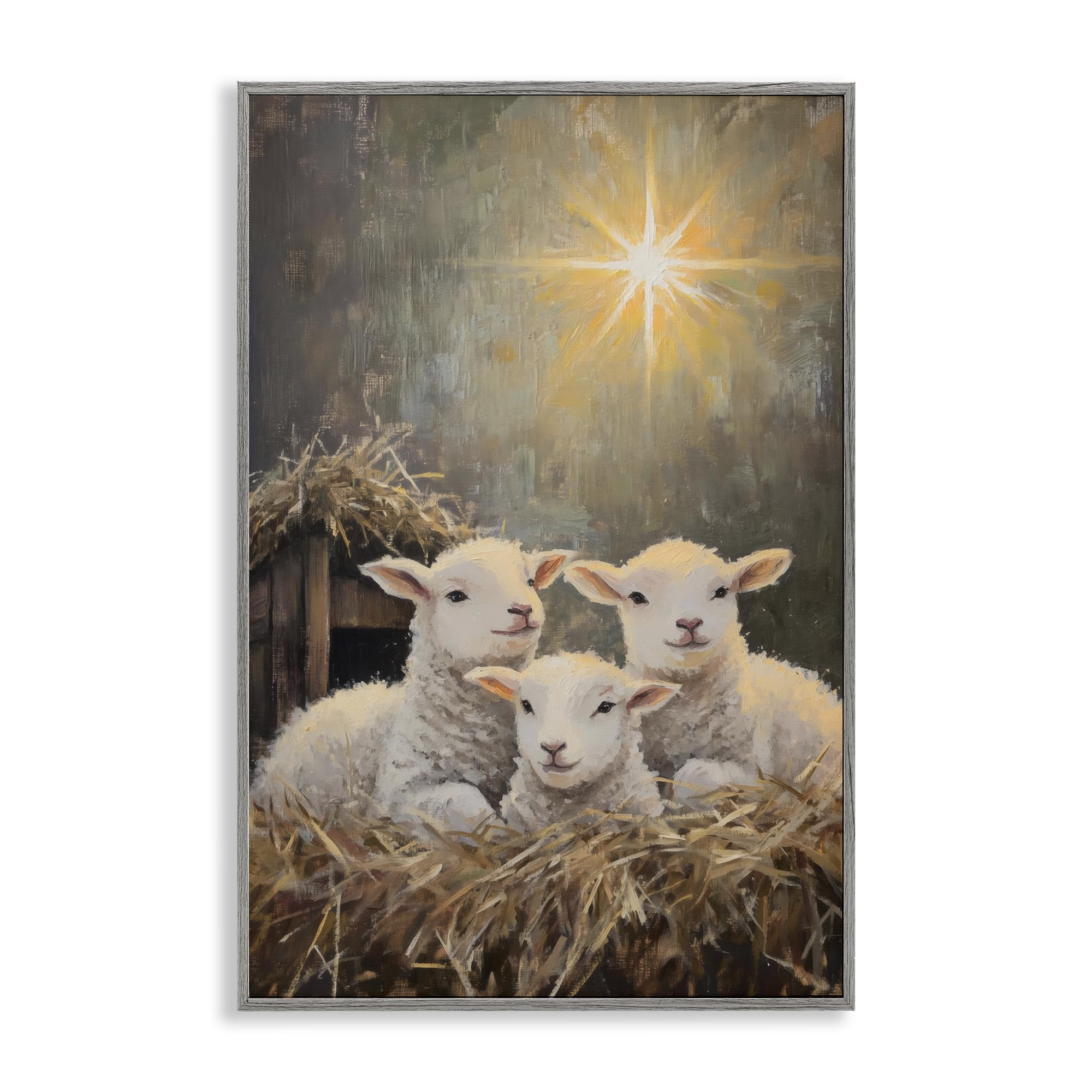 Cadre blanc Stupell motif agneaux festifs : giclée d'art murale haut de gamme