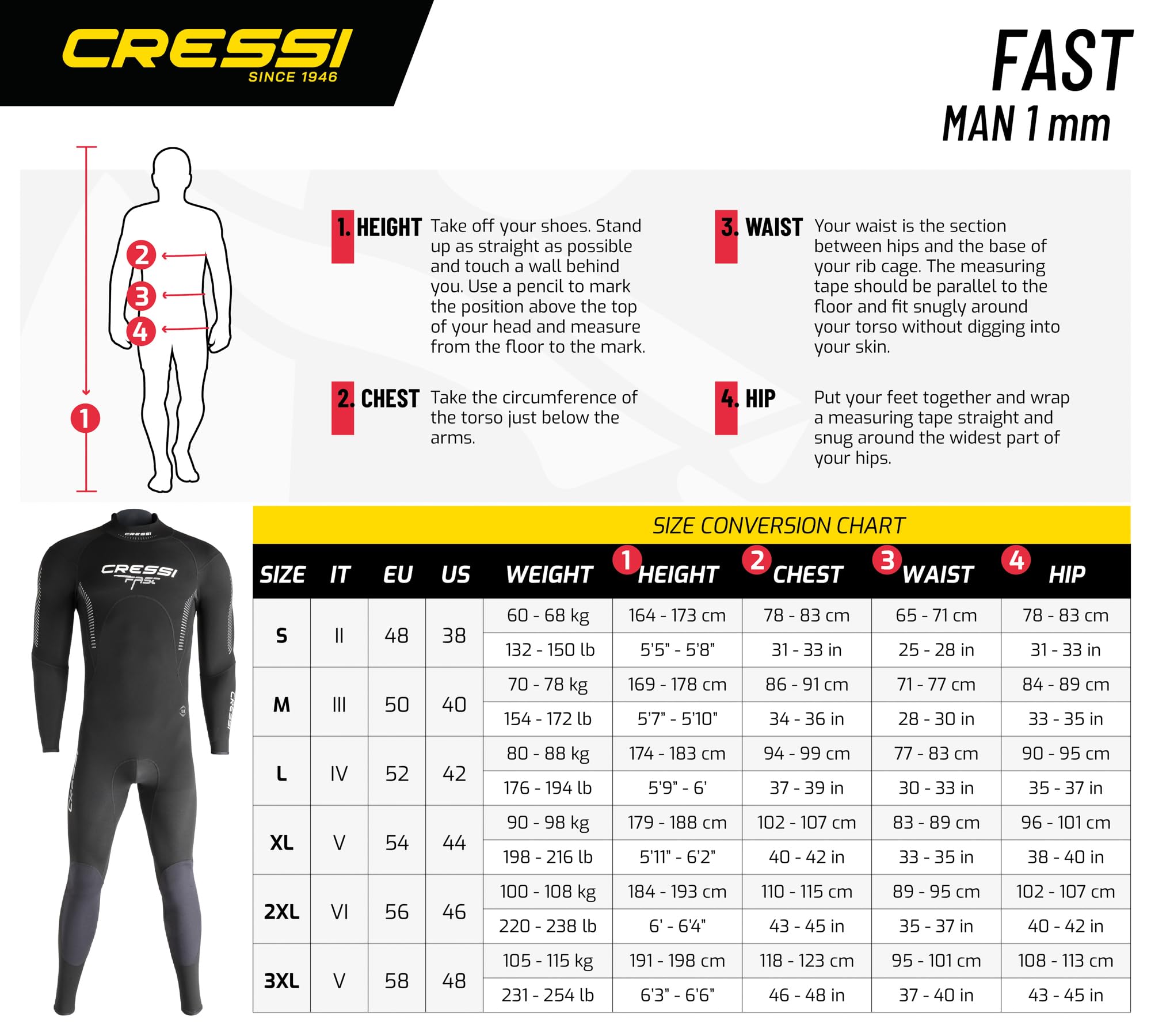 CRESSI Fast Man Monopiece Wetsuit - Muta Monopezzo in Neoprene Bifoderato 1mm High Stretch, Ideale per Immersioni e Snorkeling in Acque Temperate - Nero/Grigio