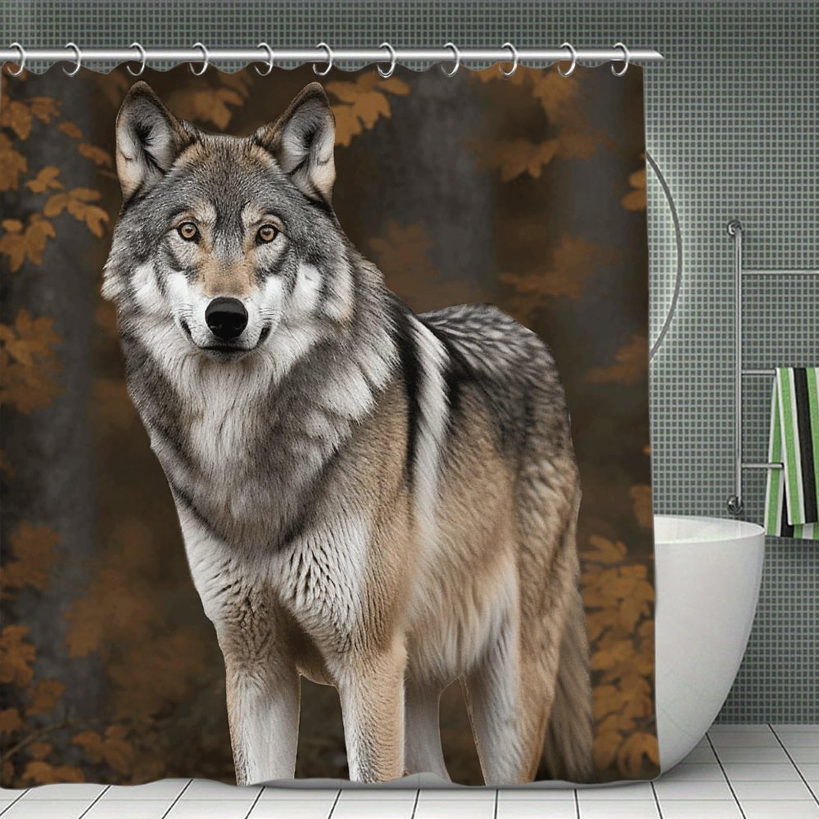 VstaDank Wild Wild Gray Wolf Shower Curtain Waterproof Bathroom Shower Curtain with C Type Hooks Soft Lightweight Shower Curtains Liner Washable Polyester Cloth Shower Liner 71x71 Inch