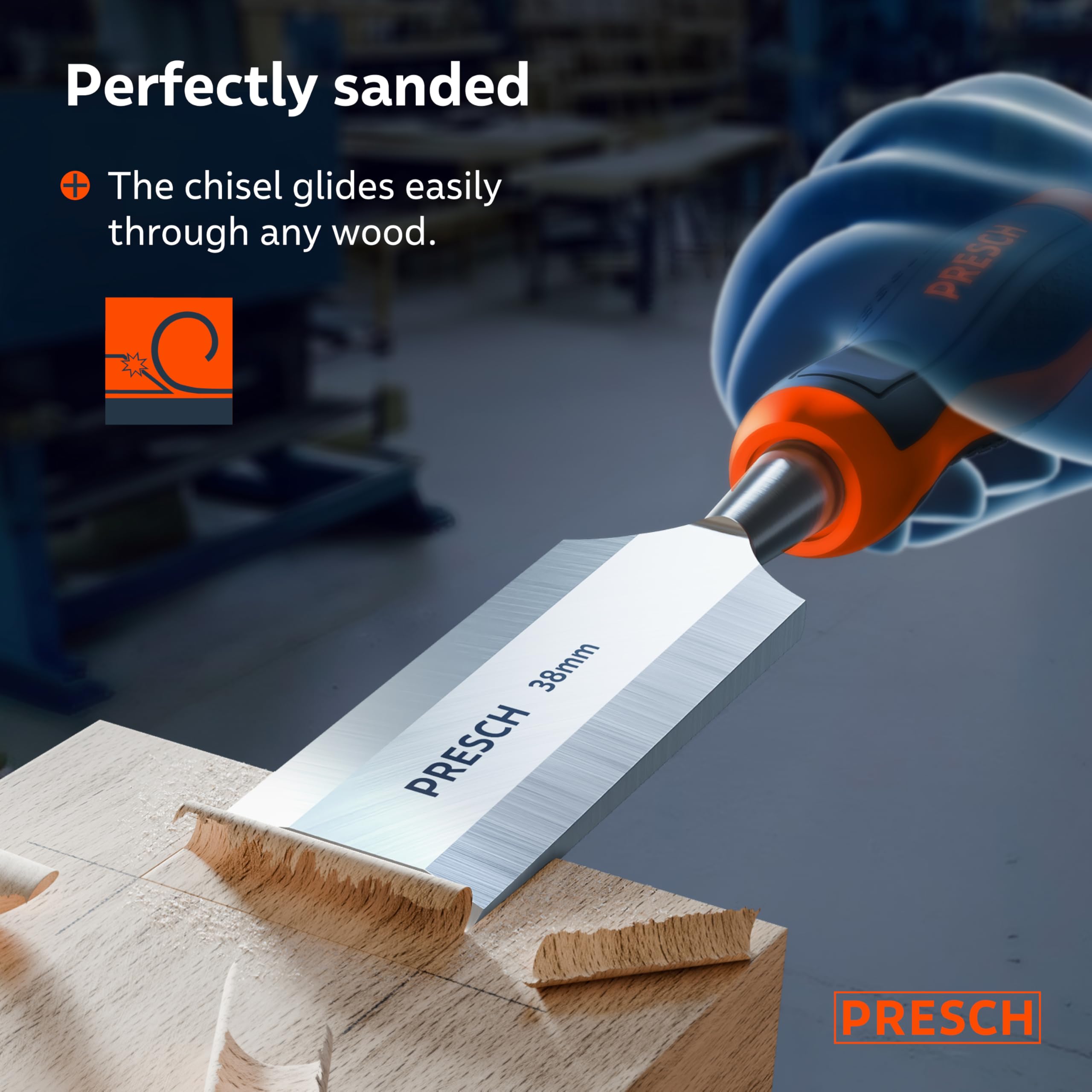 Presch Wood Chisel 38mm, Perfectly Polished for immediate use, for Professionals with 25° Angle - Image 2