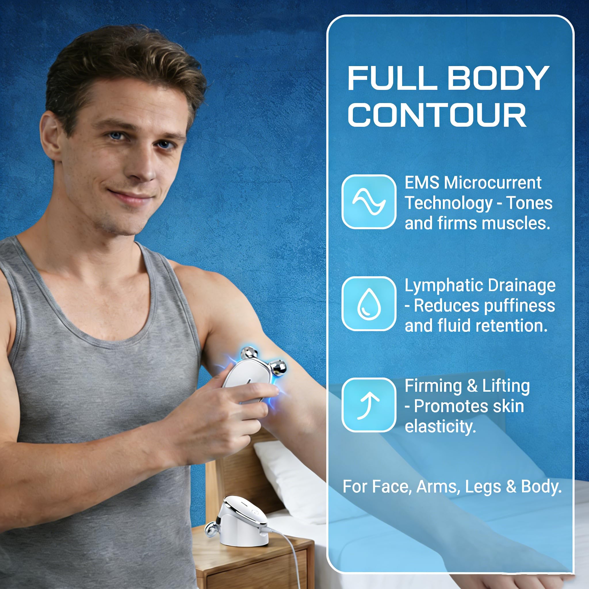 Nacken Augen Massagegerät 5-in-1 EMS Mikrostrom Gesichtsroller mit Vibration Männer Anti-Aging Lifting Straffung Falten Feine Linien Doppelkinn Hautpflege Tragbares Schönheitsgerät Heimgebrauch