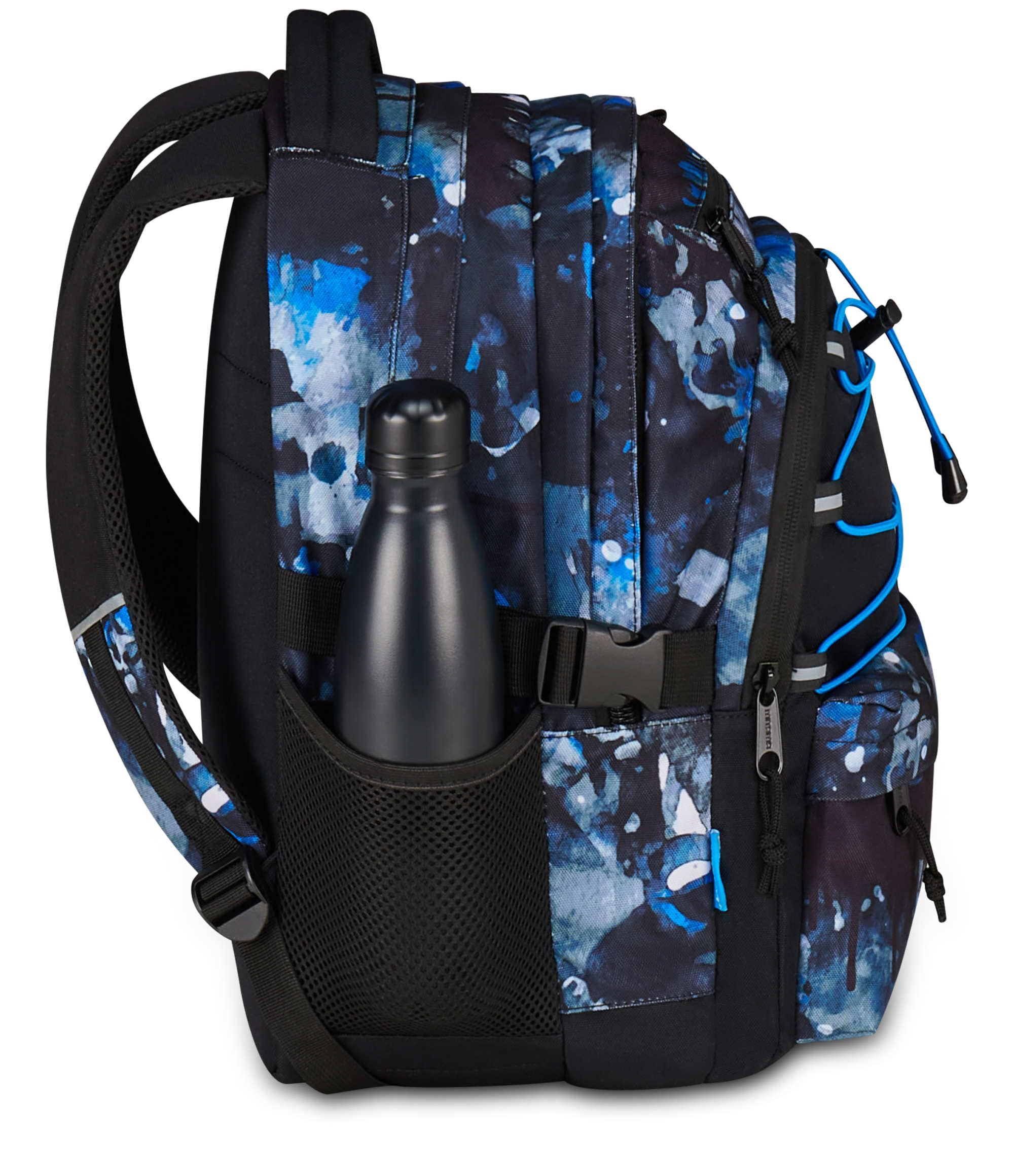 Mitama Zaino Scuola #BDBF BLUEDROPS, Blu, Zaino Triplo Scomparto, Tasca Porta Borraccia, Porta USB Integrata, Larghezza Regolabile, Zaino Scuola Media e Superiore, Ragazzo