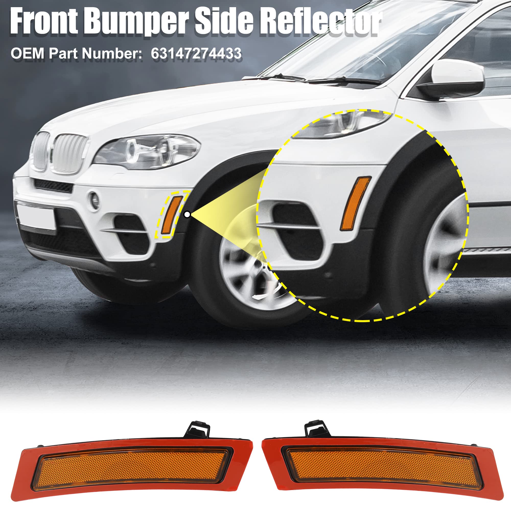 Amazon.com: X AUTOHAUX Pair 63147274433 Front Bumper Reflector 