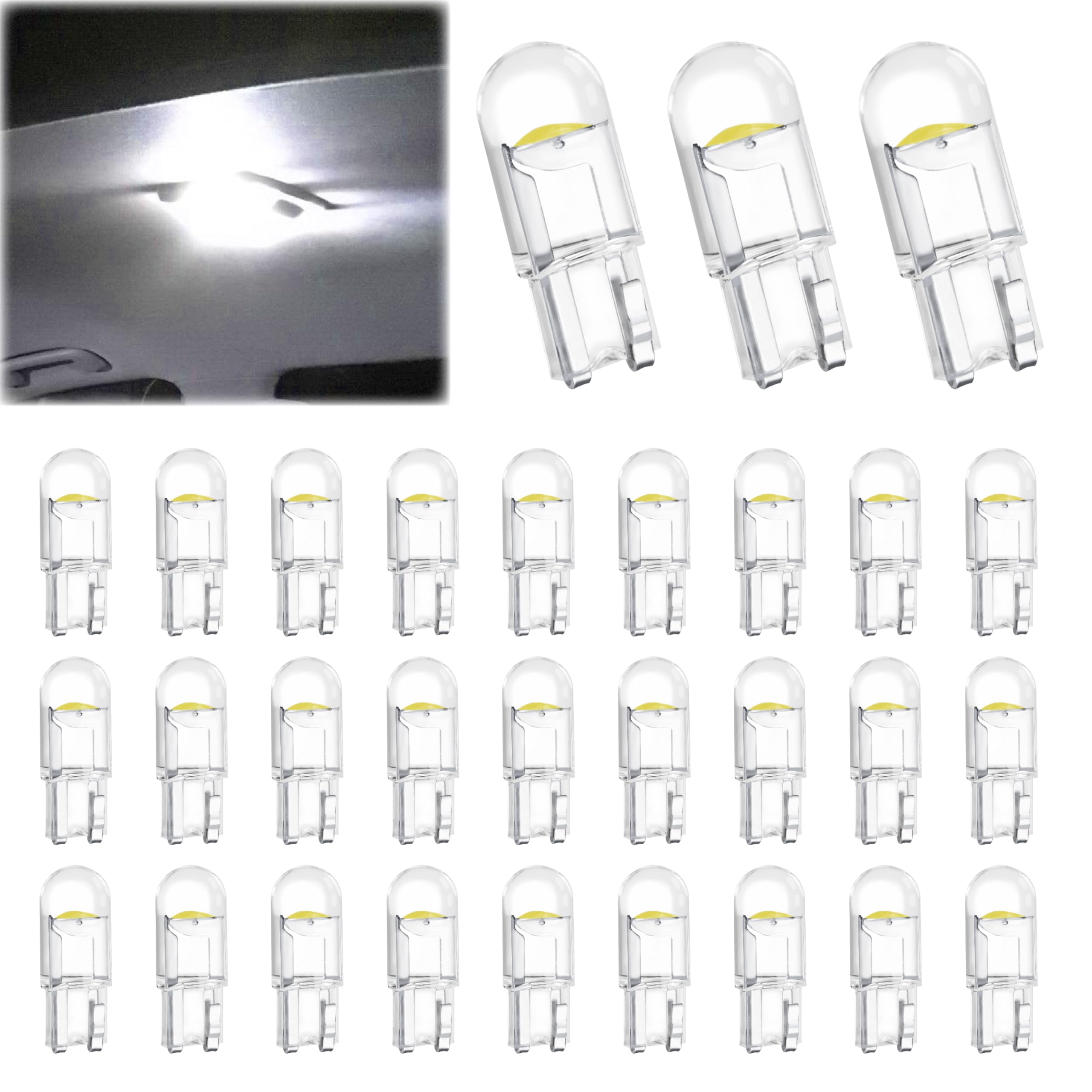30 PCS Car 194 LED Bulbs, 168 2825 W5W T10 Wedge COB LED Replacement Bulb, 6000K License Plate Light Bulb, Error Free Interior Bulb for Dashboard