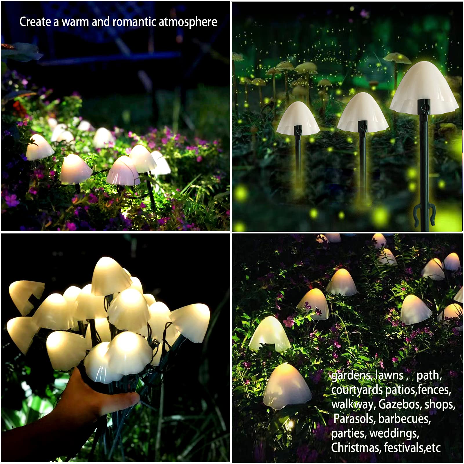 Hengsof Solar Garden Decor Lights, Solar Powered Mushroom Outdoor Waterproof Long Lasting Mushrooms Stake Lightings 8 Modes Yard Lawn Flowerbed Pathwa