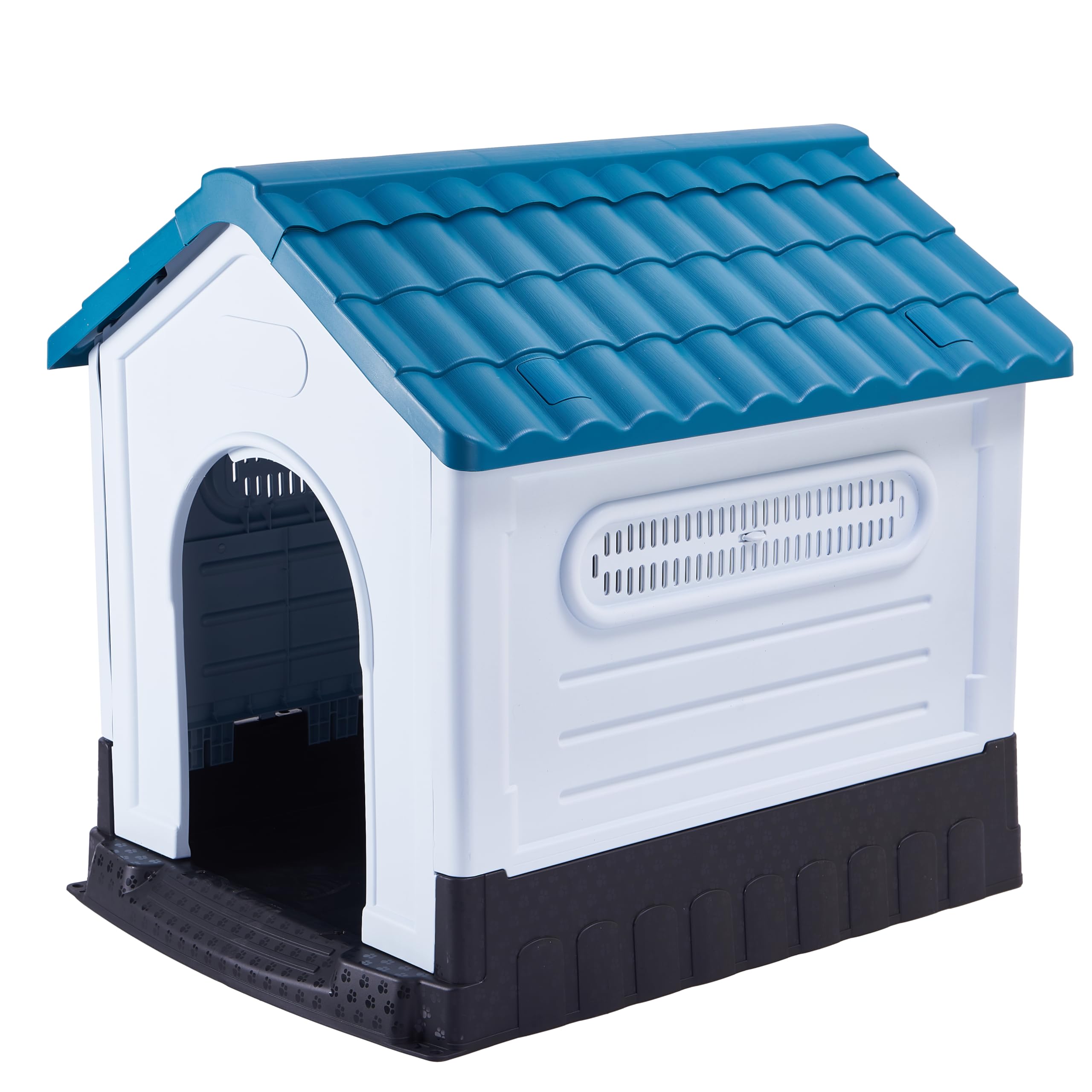 Lanco - Caseta para Perros Pequeños. Uso Interior y Exterior con Rejillas de ventilación. Material Resistente. 68x55x66cm. Azul y Blanco.
