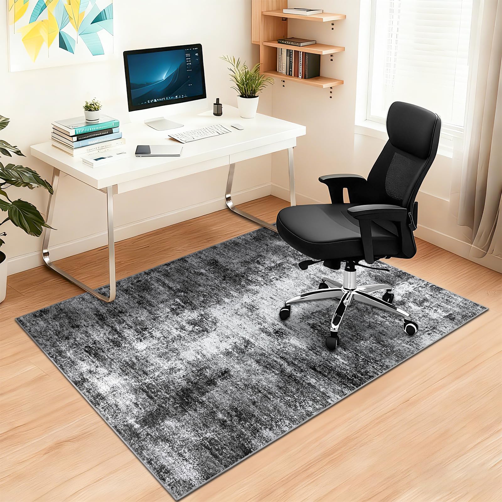 Capslpad rutschfeste Stuhlmatten für Hartholzboden 120x150cm Schwarz Abstrakt Bodenschutzmatte Schreibtischstuhl Unterlage Schreibtisch Teppich für Hartböden Büro Bürostuhl