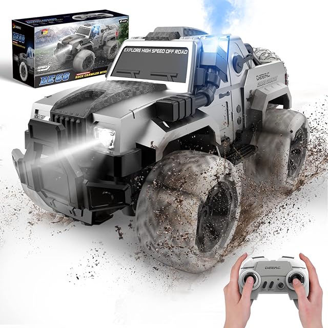 DEERC DE68 Remote Control Truck, RC Car with Spray, Snorkel and LED Lights, 60+ Mins Playtime, Off Road 4WD SUV, All Terrain Rock Crawler, Toy Vehicle for Boys Girls and Adults