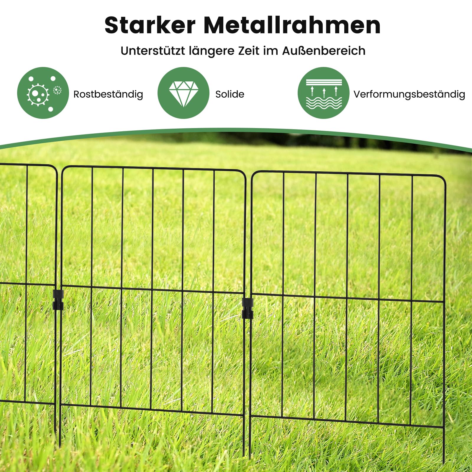 COSTWAY Płotek Ogrodowy 25 Elementów Metalowy, Dekoracyjne Ogrodzenie 60 cm, Płotek Wbijany Bariera dla Zwierząt do Rabat, Trawnika, Oczka Wodnego, Składany, Czarny
