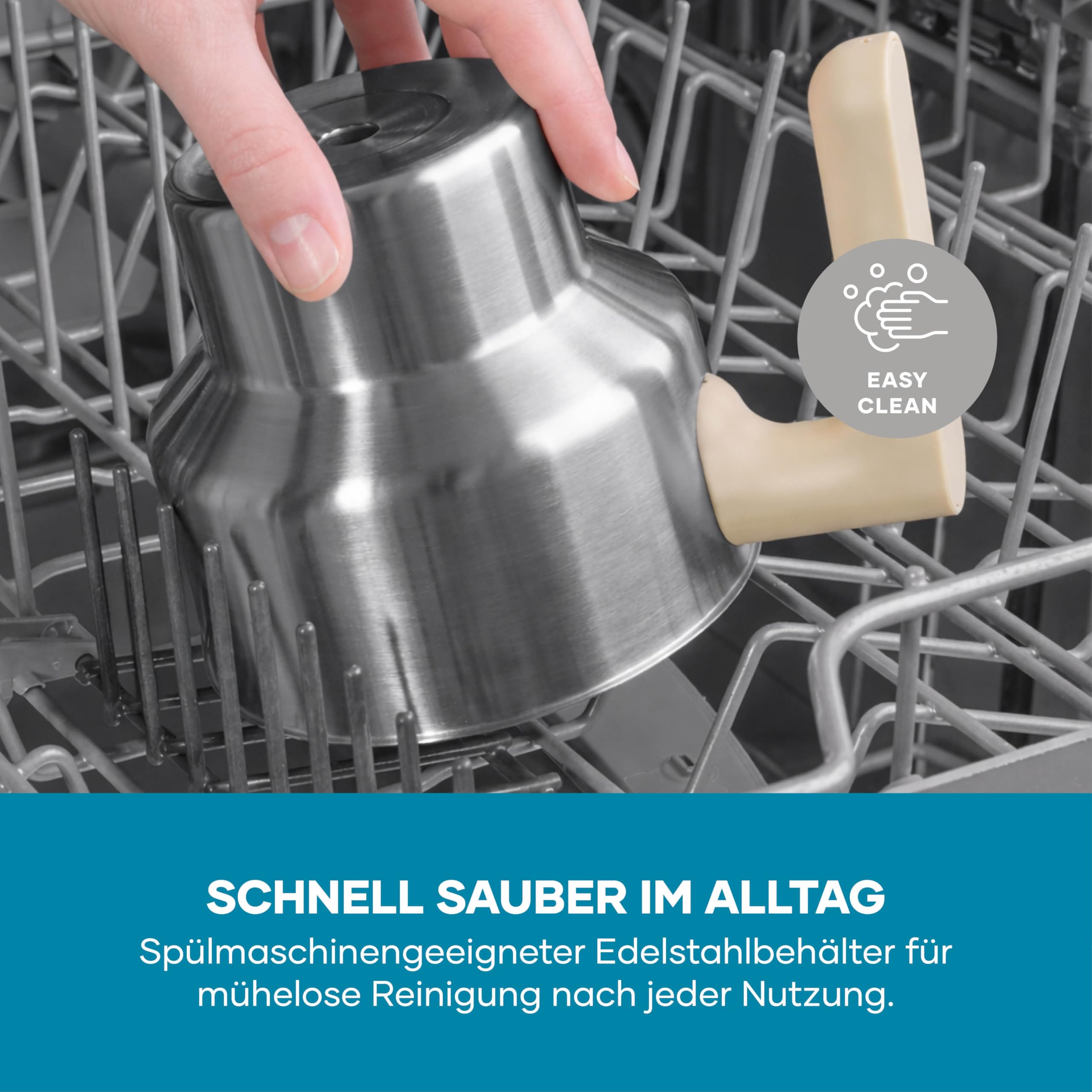 Severin Design Induktions-Milchaufschäumer, elektrischer Milchschäumer mit Edelstahlbehälter, kaltes und warmes Aufschäumen, Schokoladen-Funktion, geeignet für vegane Milch, Aesthetic, beige, SM 3589