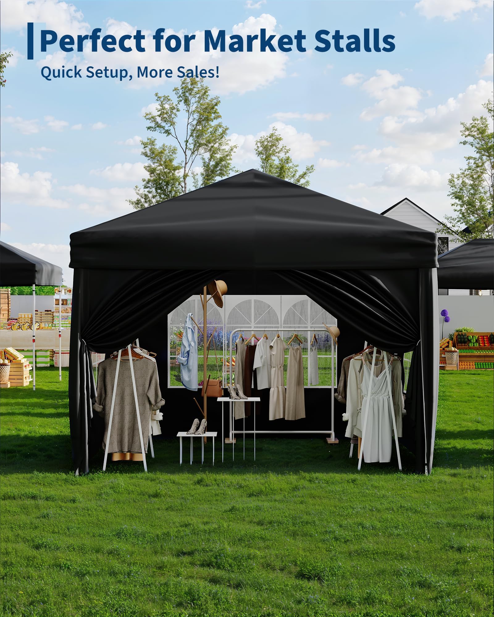 Pavillon Pliant 3x3 m Étanche avec 4 Parois, Hauteur Réglable, Noir