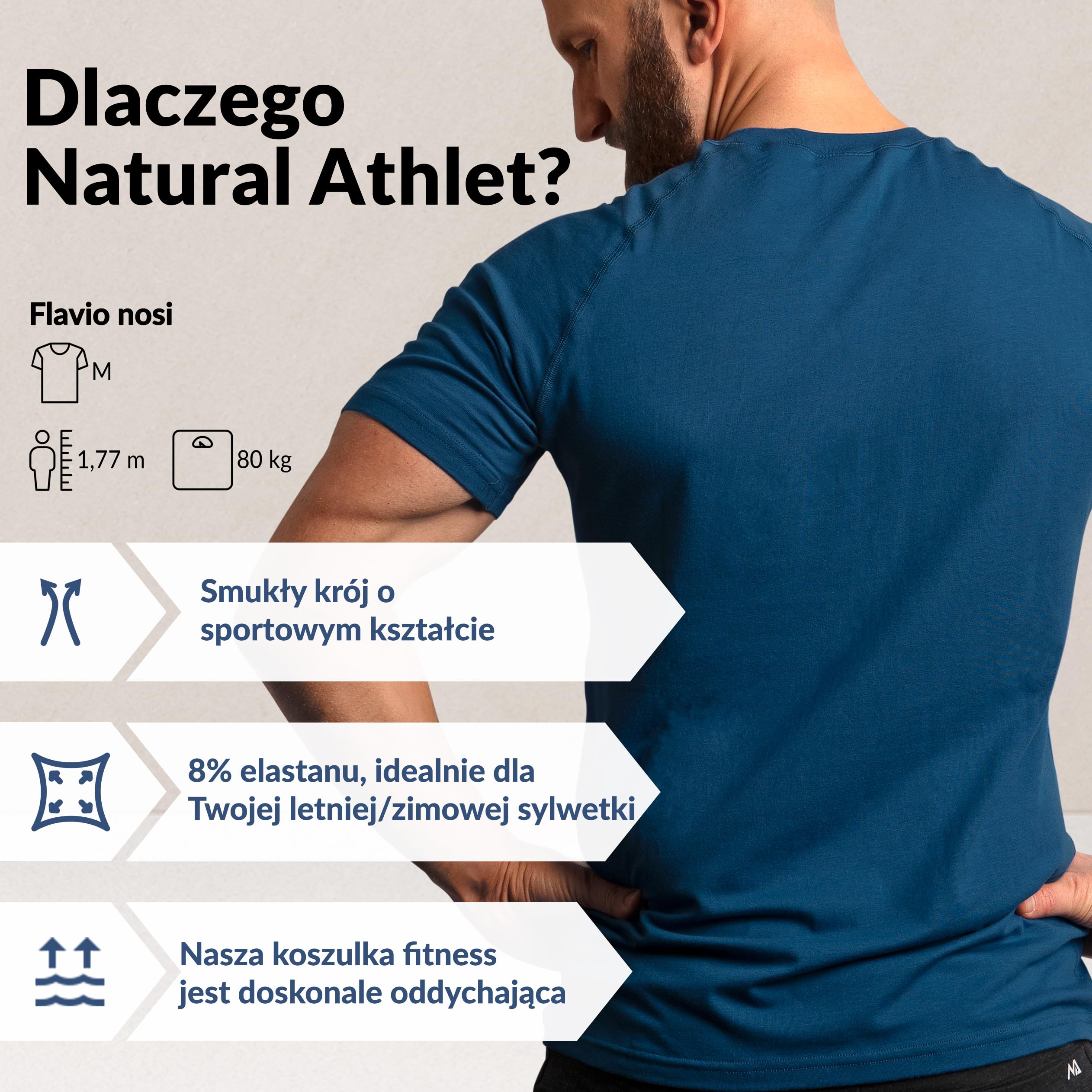 Natural Athlet koszulka fitness dla mężczyzn – długa, szybkoschnąca koszulka sportowa Slim-Fit – trening siłowy i sport
