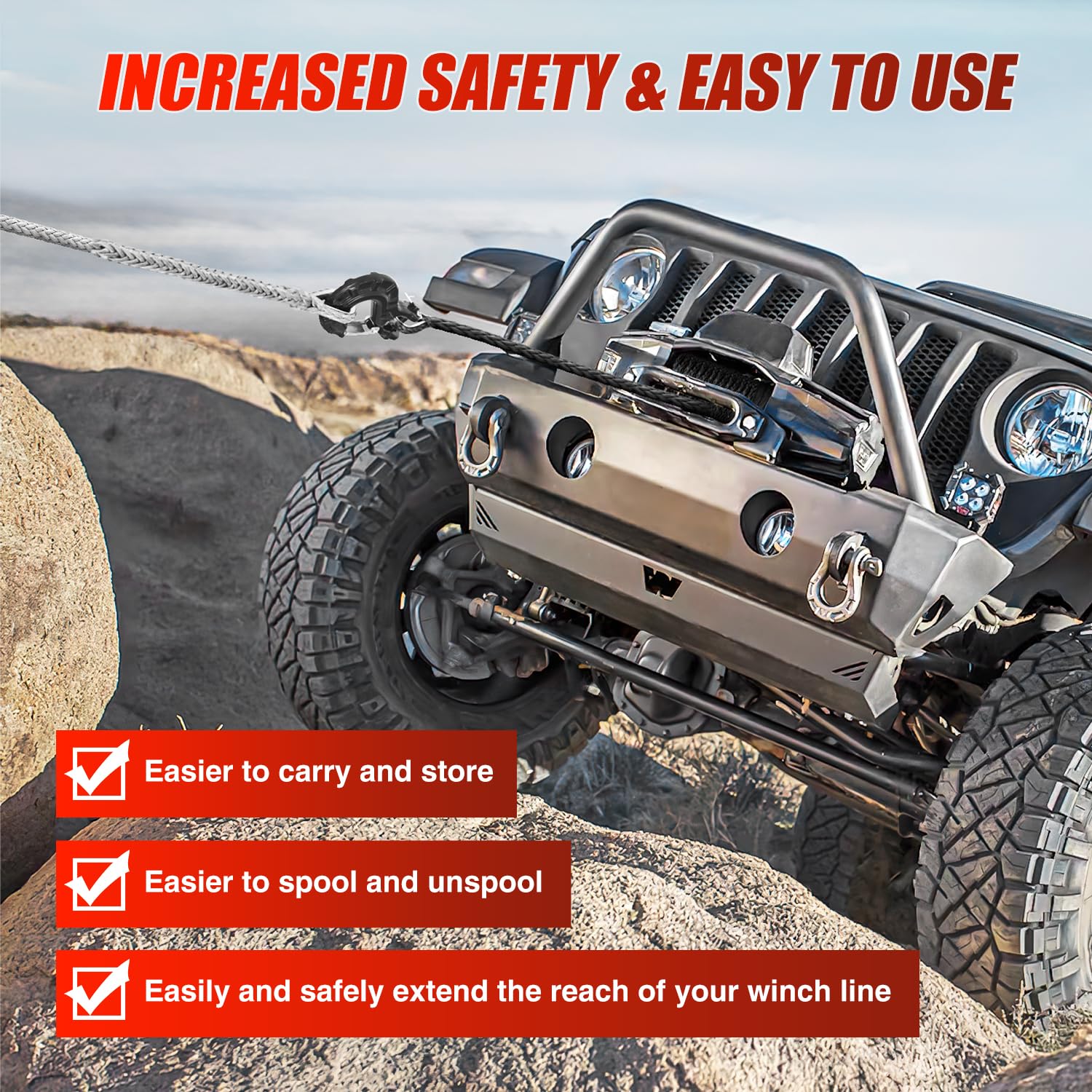 Nilight Synthetische Seilverlängerung 3/8 Zoll x 50 Fuß 11,3 kg ATV Winde Verlängerungskabel Ersatz Abschleppseile Linie für Geländewagen Polaris ATV UTV LKW SUV Jeep, Grau