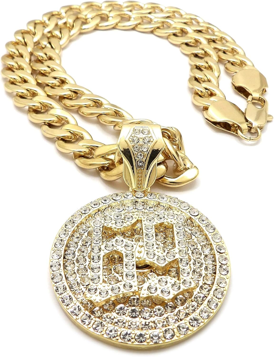 Fashion 21 Hip Hop Iced Out Number 69 Round Spinner Pendant 11mm 20" Cuban Chain Necklace