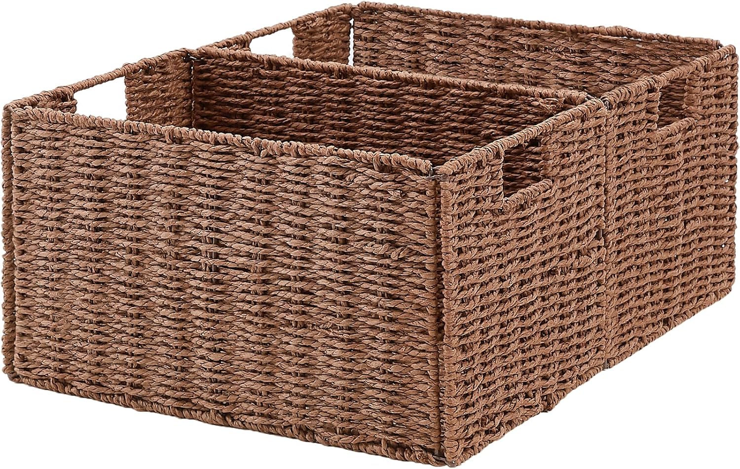 Vagusicc Wicker Basket, Baskets for Organizing, Set of 2 Woven Paper Rope Wicker Storage Basket with Handles, Foldable Large Cube Storage Organizer Bins Baskets for Shelves & Decor, Brown (Large) Brown 15.2"D x 10"W x 8.6"H