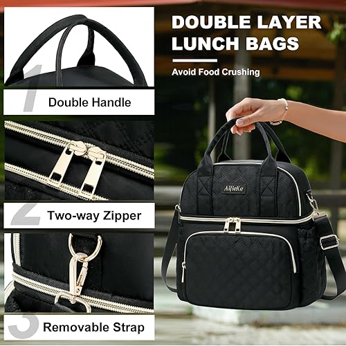 Miniatura 2 de AIJIEKE Bolsa de almuerzo para hombres y mujeres, lonchera de doble compartimento, bolsas de almuerzo aisladas, bolsa de almuerzo grande para