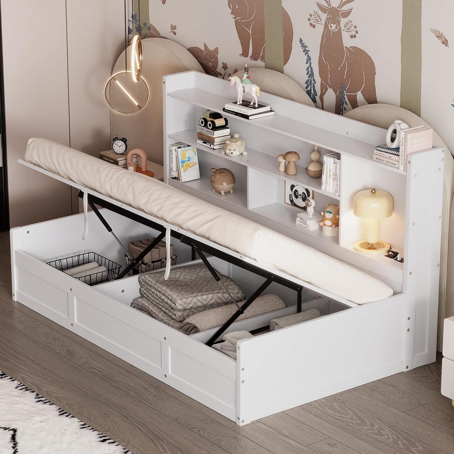 EOVTK Twin Size Daybed with Bookcases Headboard, Underneath